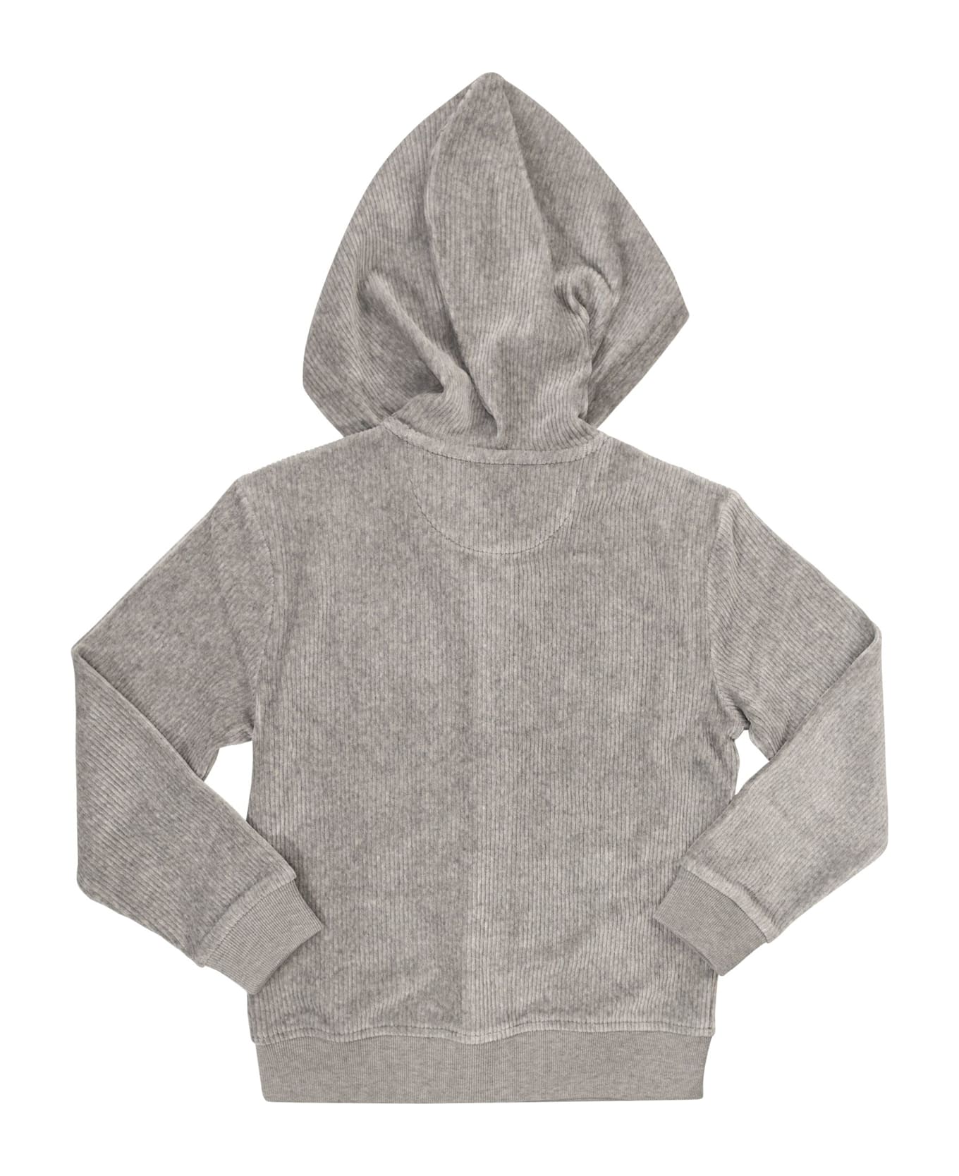 Polo Ralph Lauren Velvet Hooded Sweatshirt With Zipper - Grey