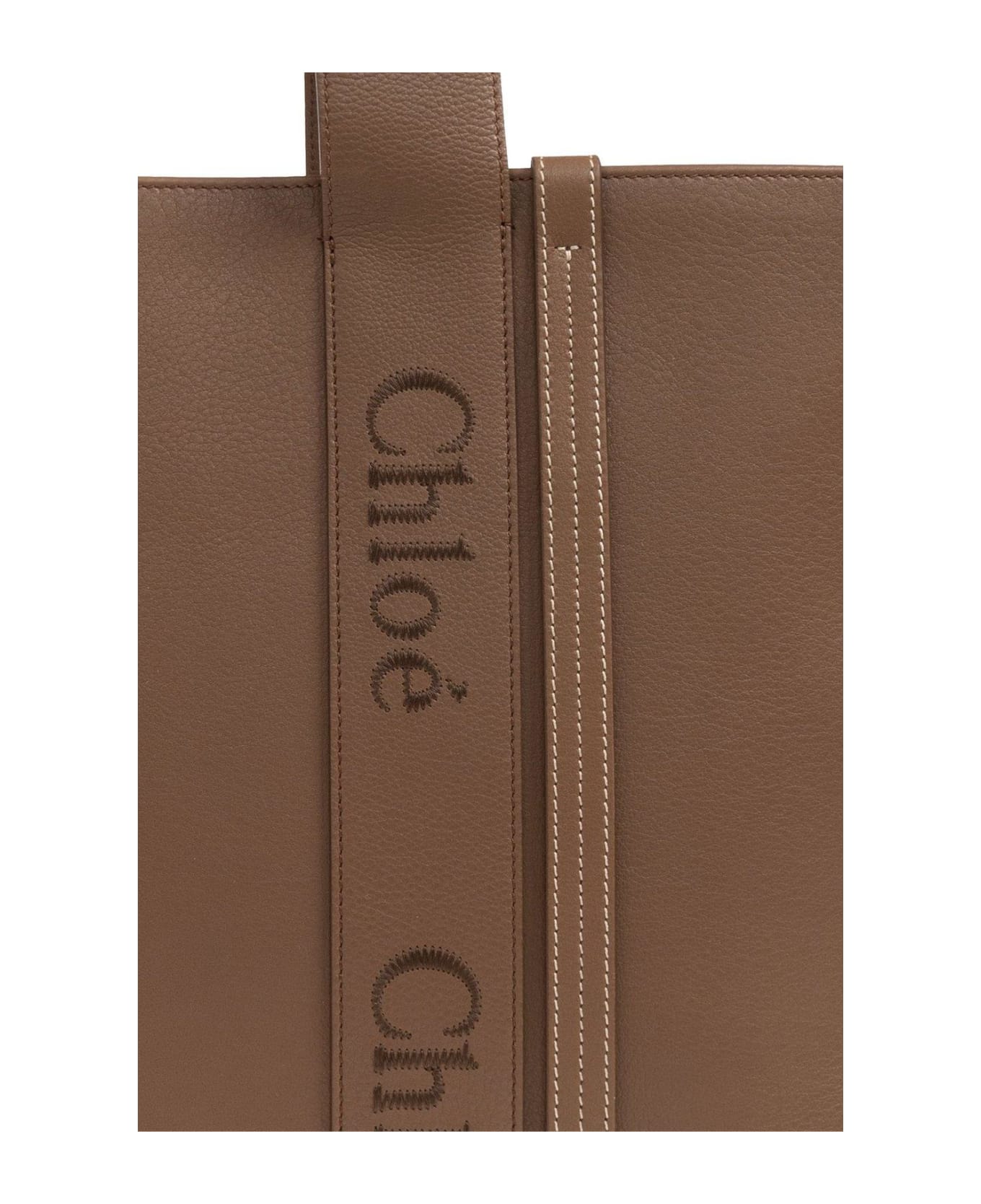 Chloé Logo Detailed Large Tote Bag - Brown