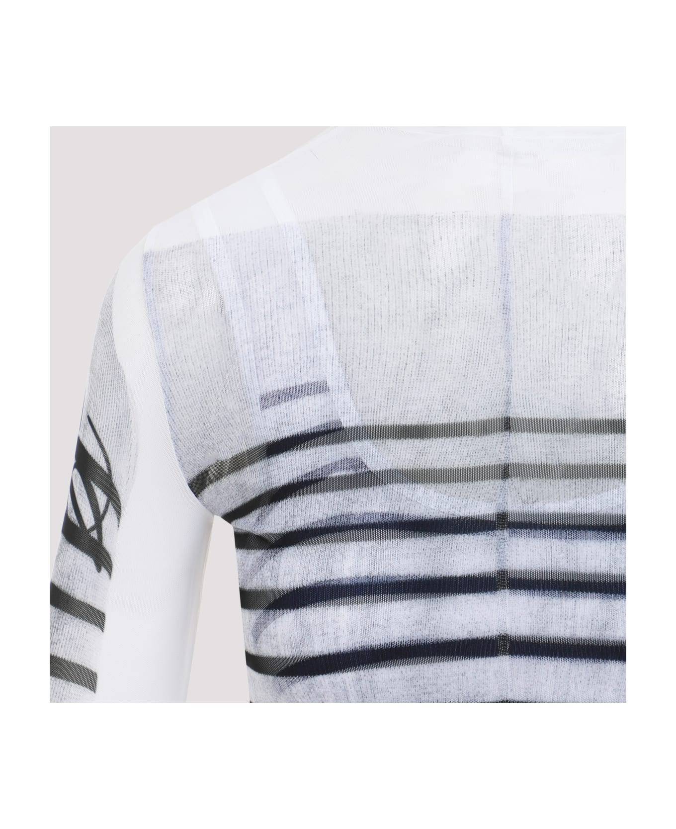Jean Paul Gaultier Spandex Mesh Printed Feathers Mariniere Top - White Navy Black