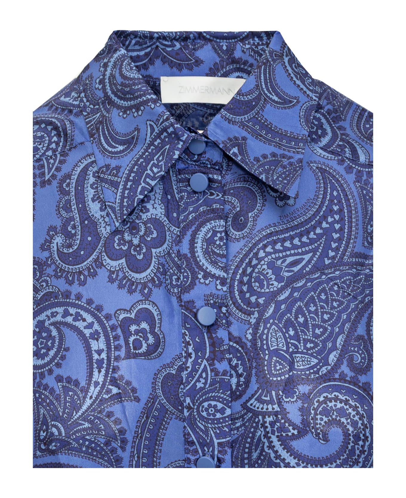 Zimmermann Silk Habotai Ottie Relaxed Blue Paisley Shirt - BLUE PAISLEY シャツ