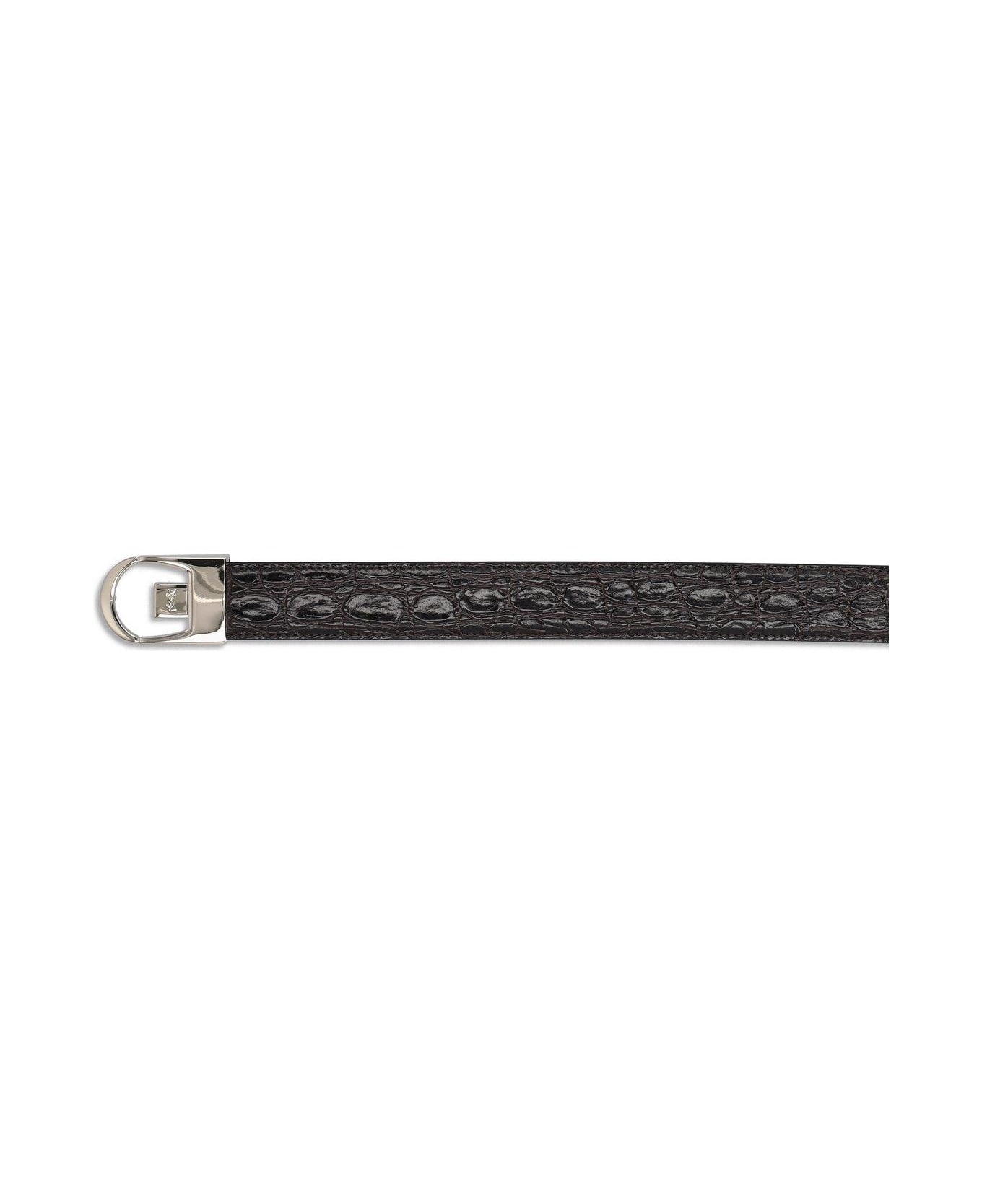 Saint Laurent Logo Engraved Reversible Belt - BLACK