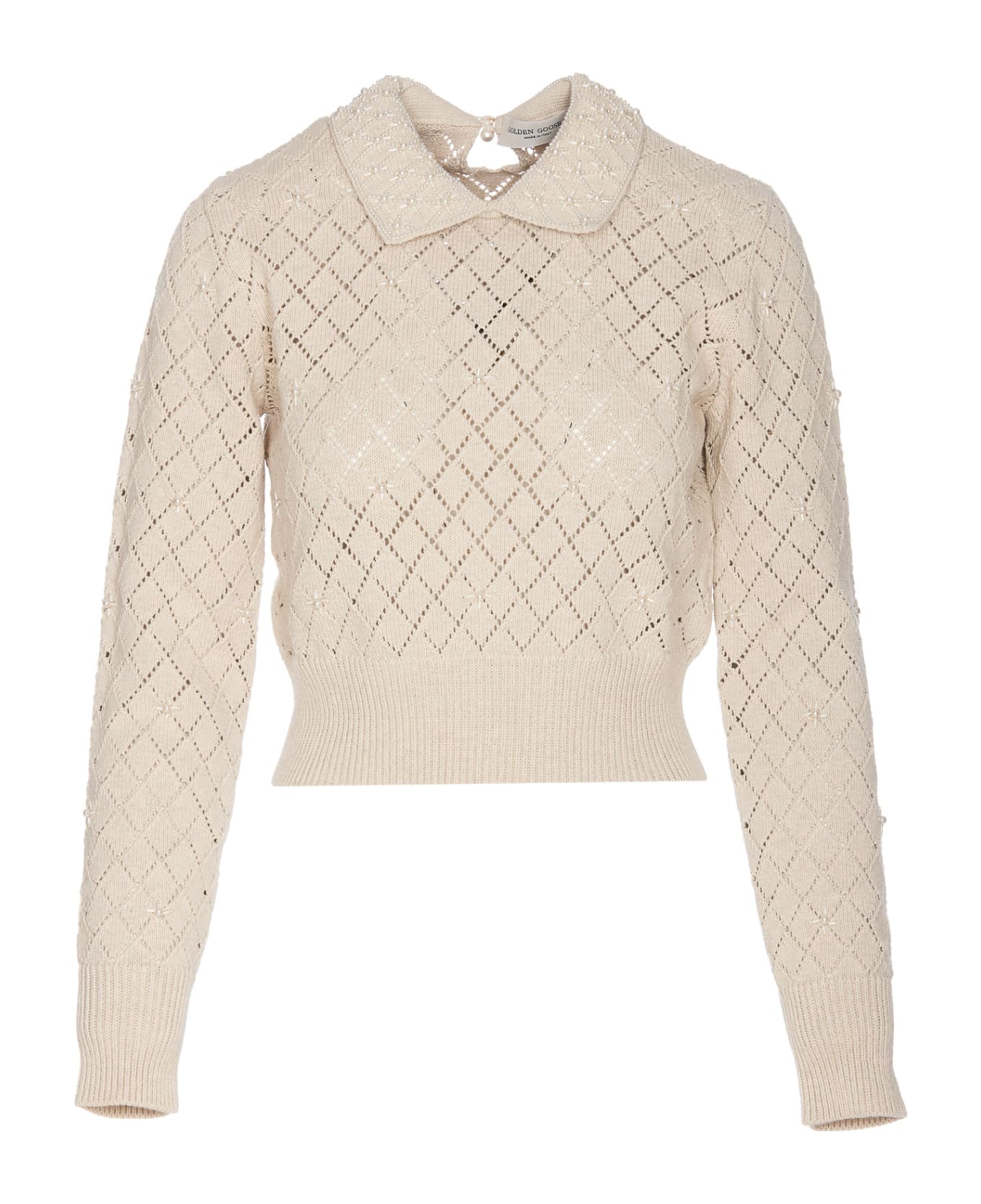Golden Goose Cropped Sweater With Pearl Embroidery - Beige ニットウェア