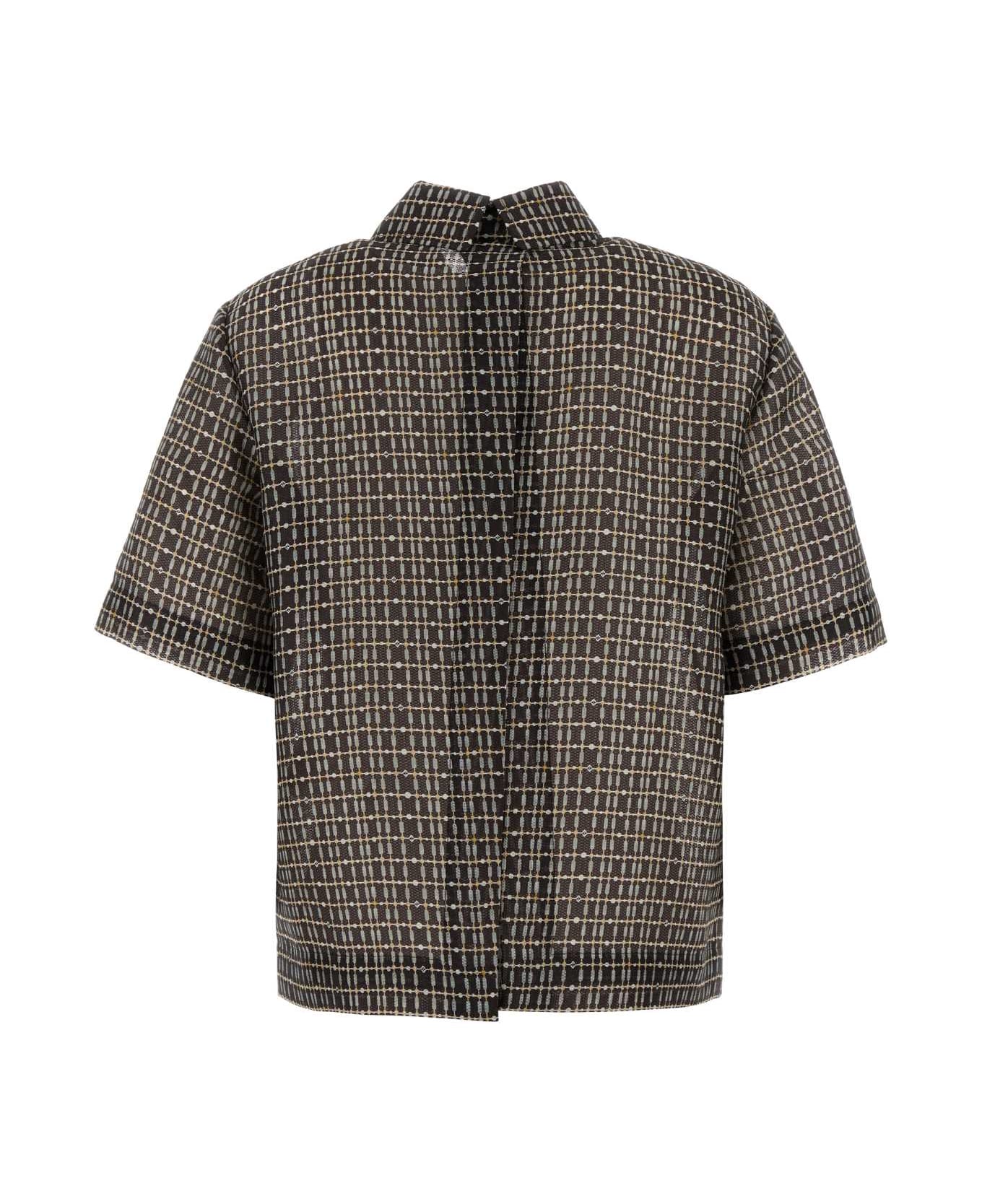 Fendi Printed Silk Blend Polo Shirt - NAVY