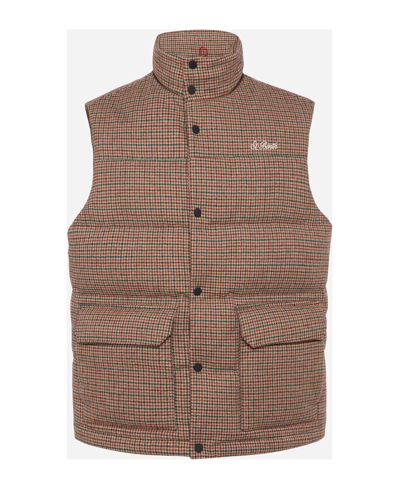 MC2 Saint Barth Down Padded Vest Thunder With Pied De Poul Print - GREEN