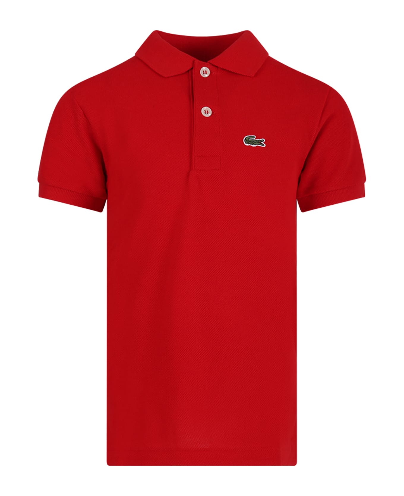 Lacoste Red Polo Shirt For Boy With Green Crocodile - Red Tシャツ＆ポロシャツ