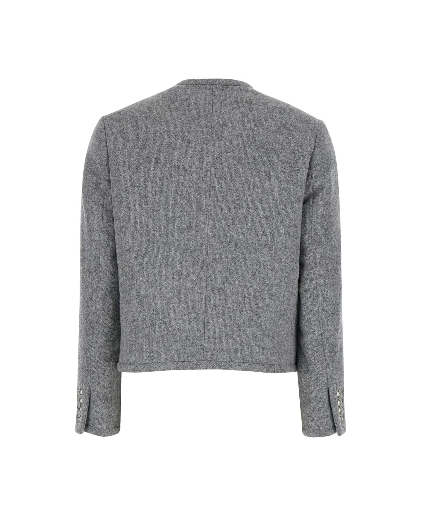 Dunst Grey Crewneck Jacket With Buttons On The Front In Wool Blend Woman - Grey