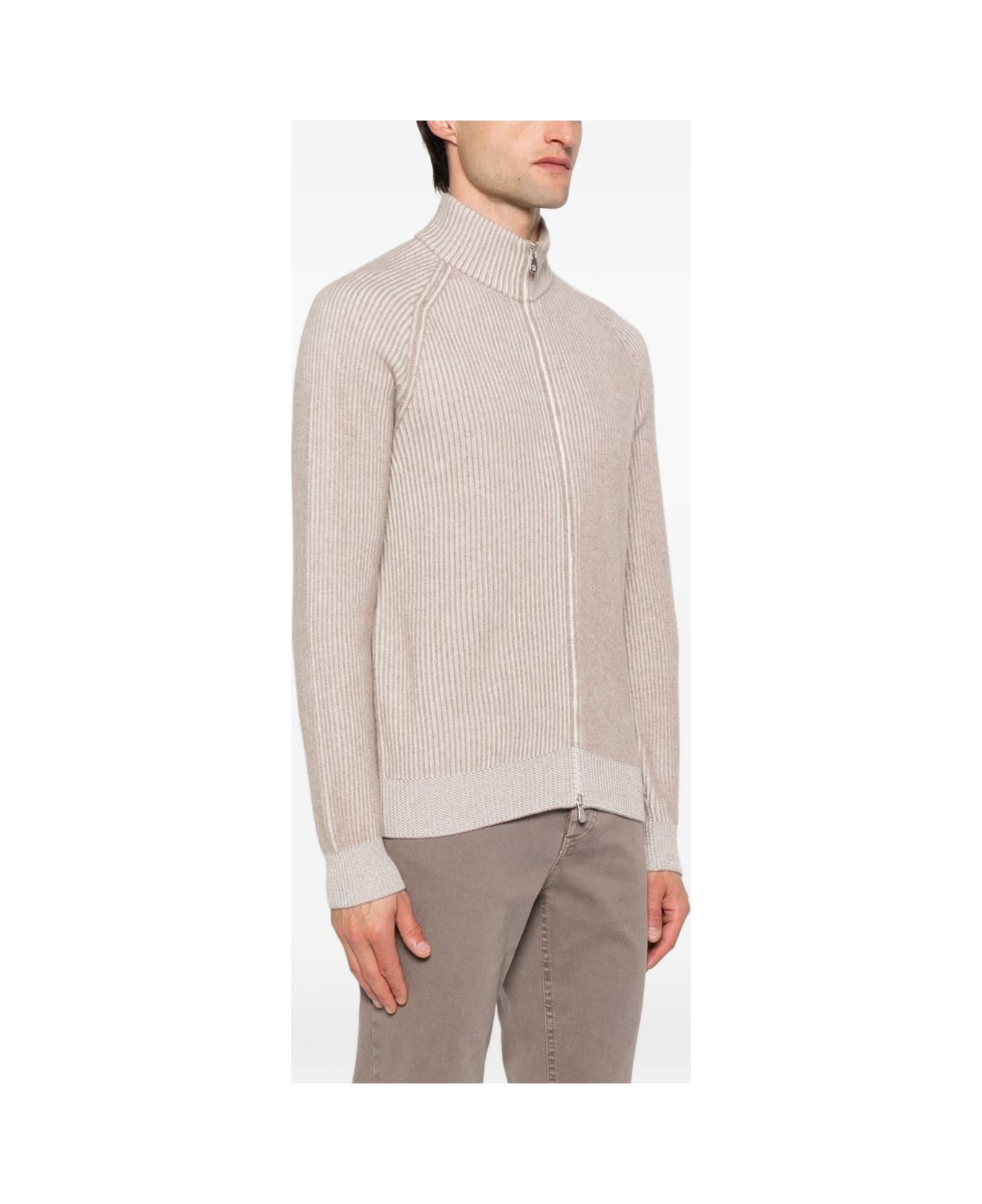 Brunello Cucinelli Cashmere Zipped Cardigan - Beige