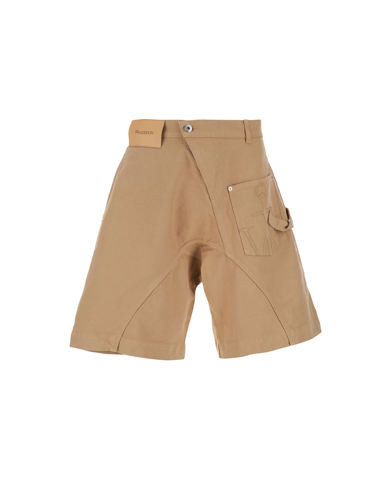 J.W. Anderson Beige Bermuda Shorts With Patch Pocket With Logo On The Front In Cotton Man - Beige