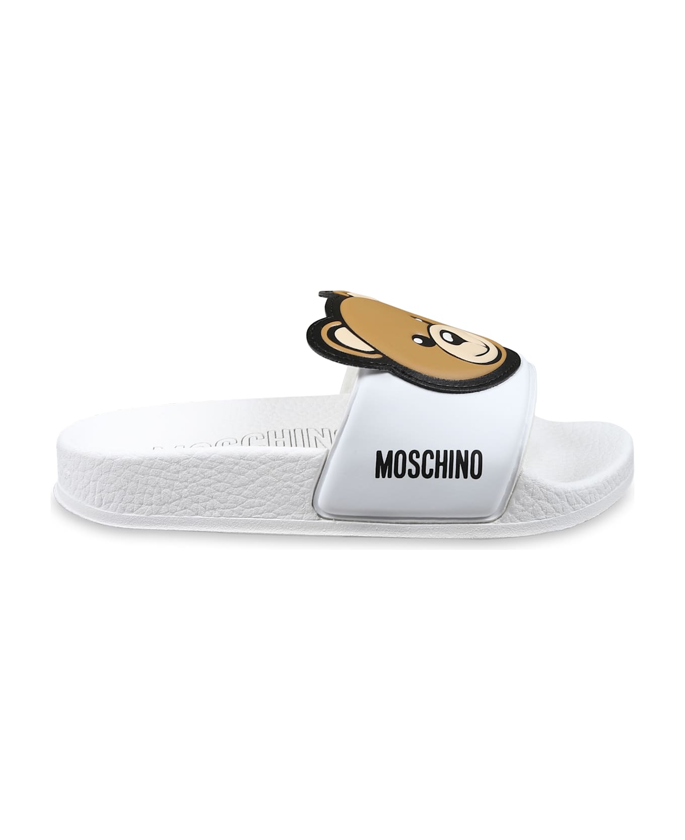 Moschino White Slippers For Kids With Teddy Bear - White