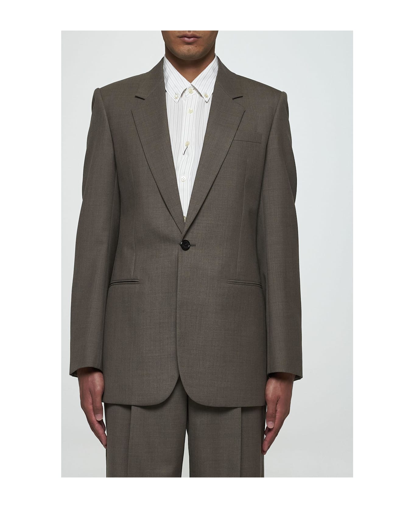 Saint Laurent Single-breasted Wool Blazer - TAUPE CHINE