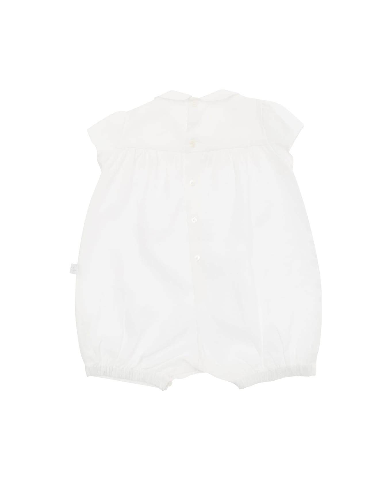 Il Gufo White Romper With Flower Embroideries And Peter-pan Collar In Linen Baby - White ボディスーツ＆セットアップ