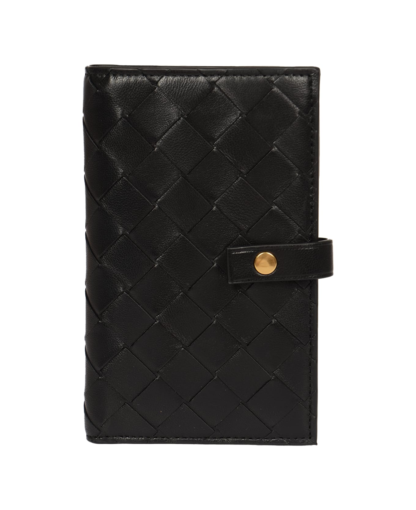 Bottega Veneta Weave Buttoned Wallet - Black/Gold