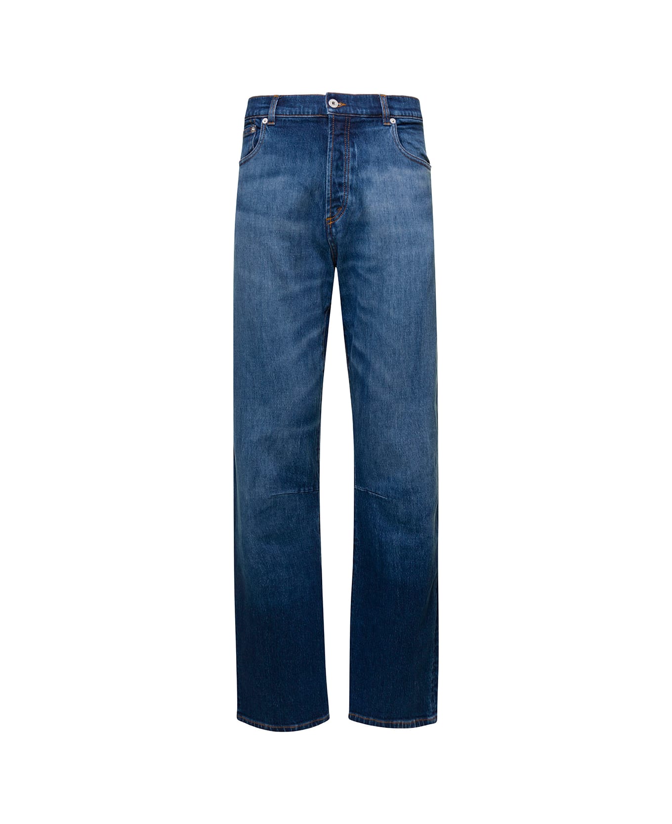 HERON PRESTON Blue Denim Straight Leg Jeans With Logo Patch In Cotton Man - Blu