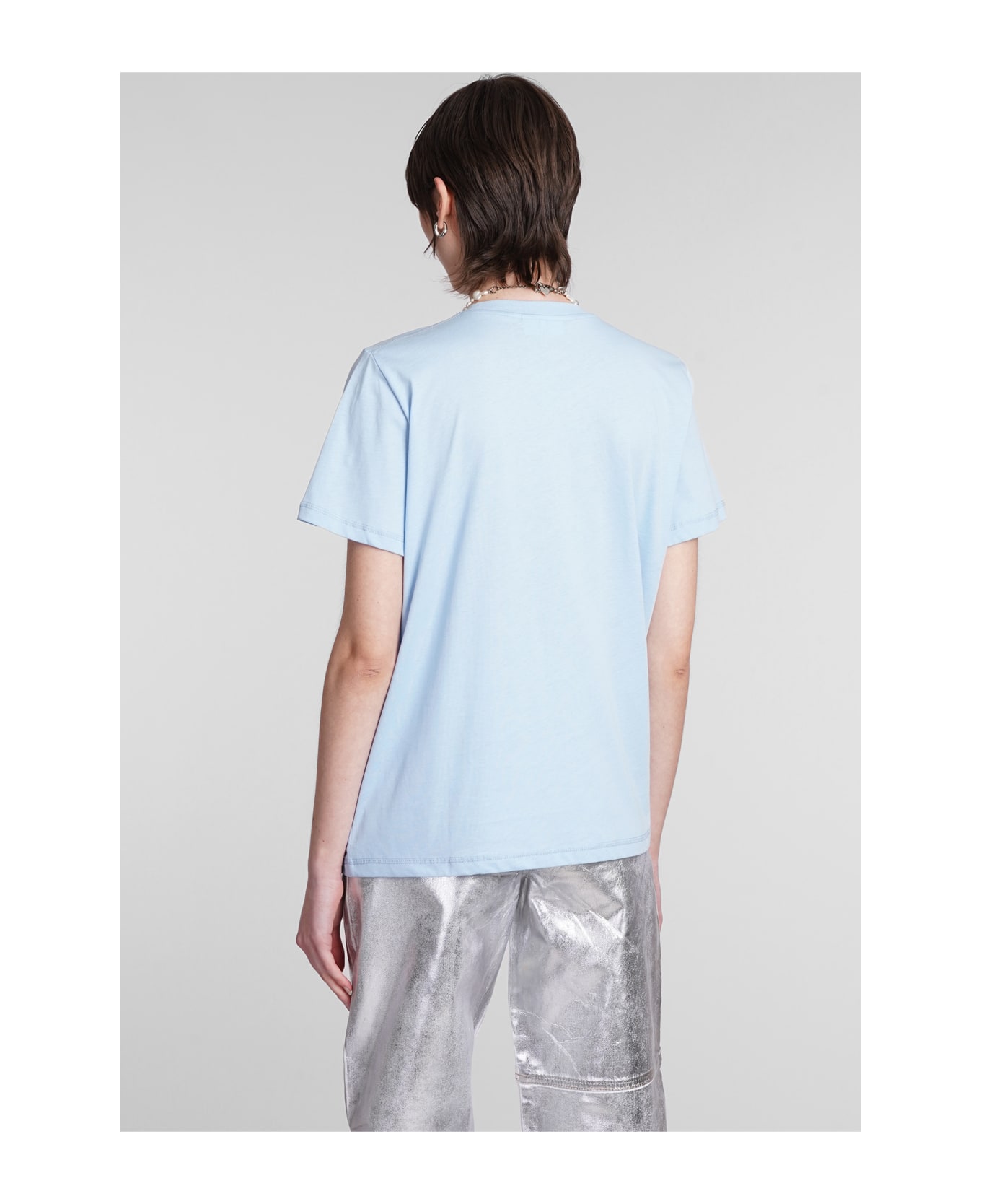 Ganni T-shirt In Cyan Cotton - Azzurro Tシャツ