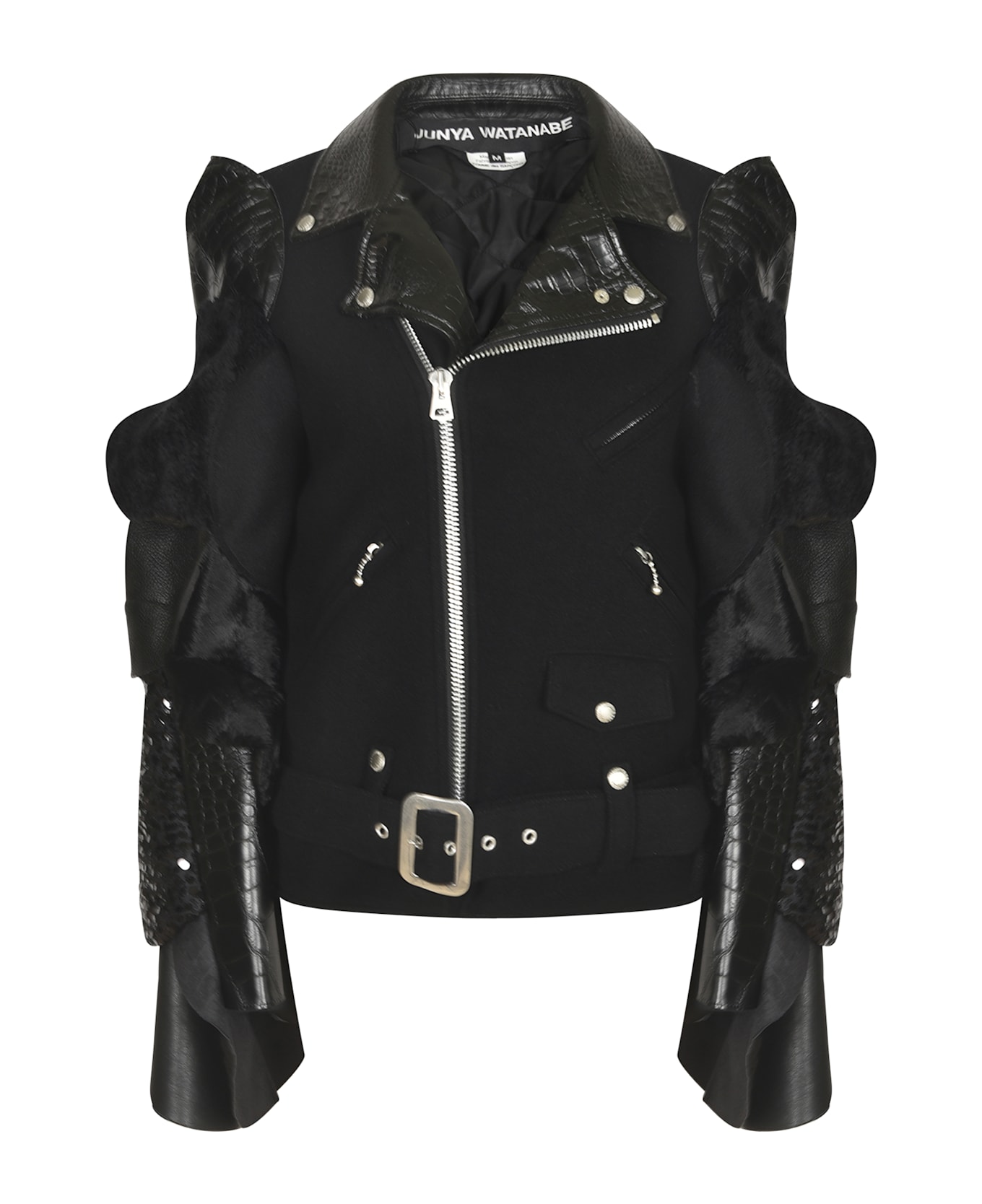 Junya Watanabe Zip Ruffled Biker Jacket - Black
