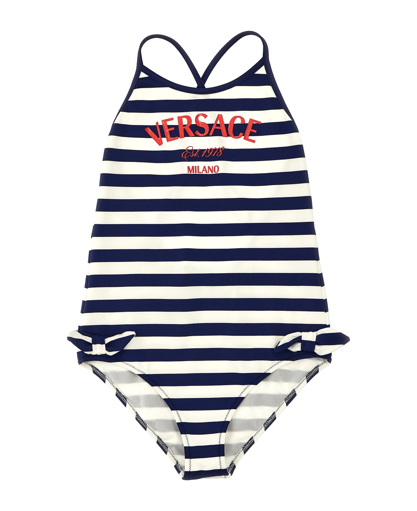 Versace One-piece Swimsuit With Logo Stripes - Multicolor