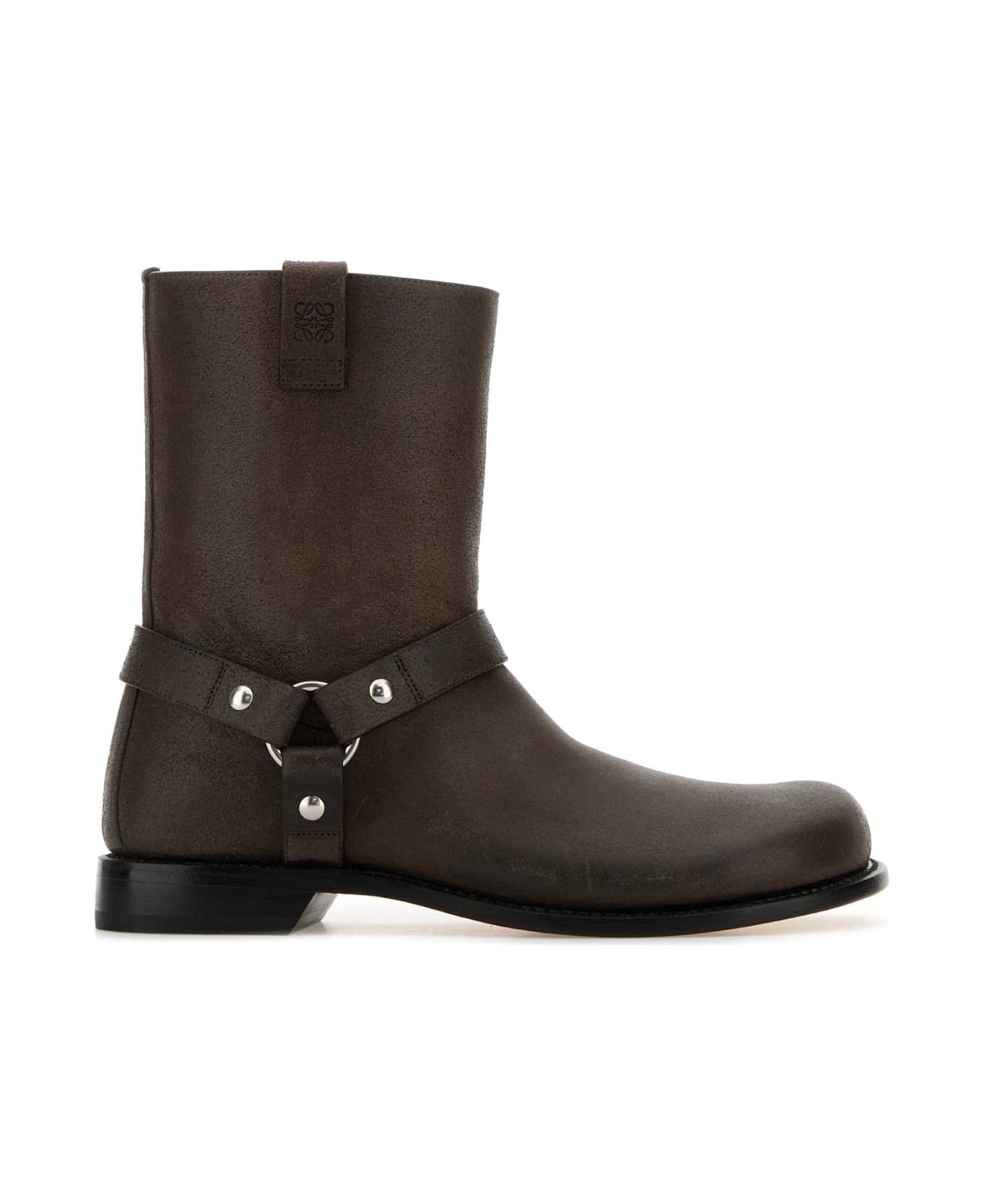 Loewe Dark Brown Leather Campo Biker Boots - DARKBROWN