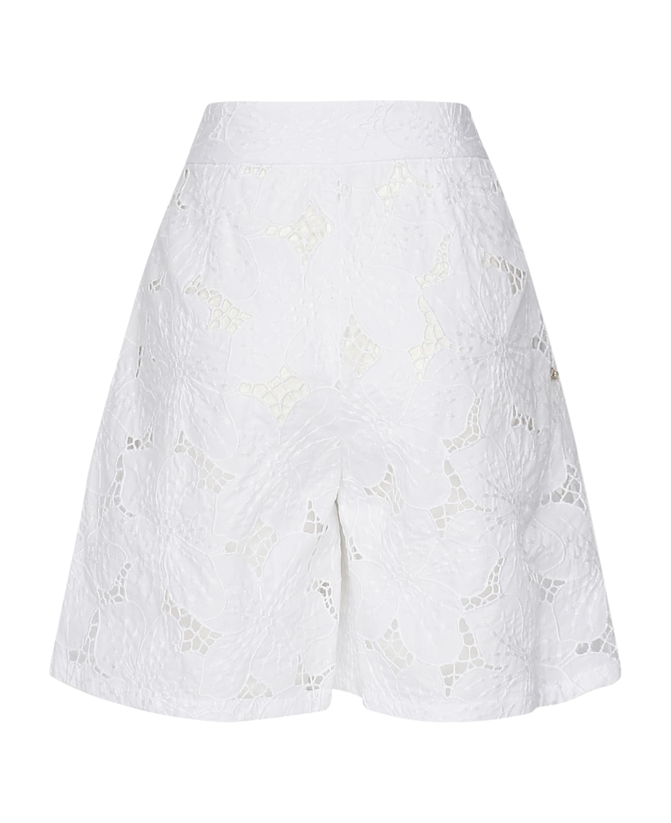 Genny Shorts With Orchid Embroidery - White
