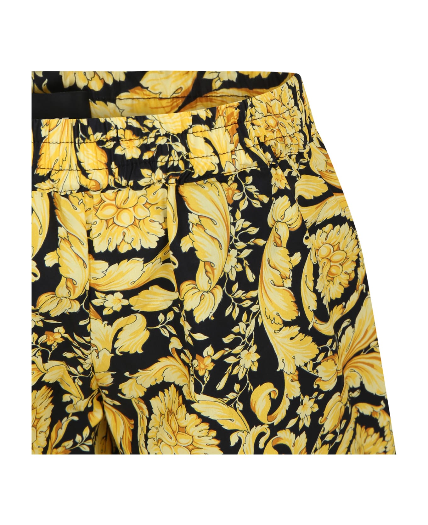 Versace Black Shorts For Boy With Baroque Print - Black ボトムス