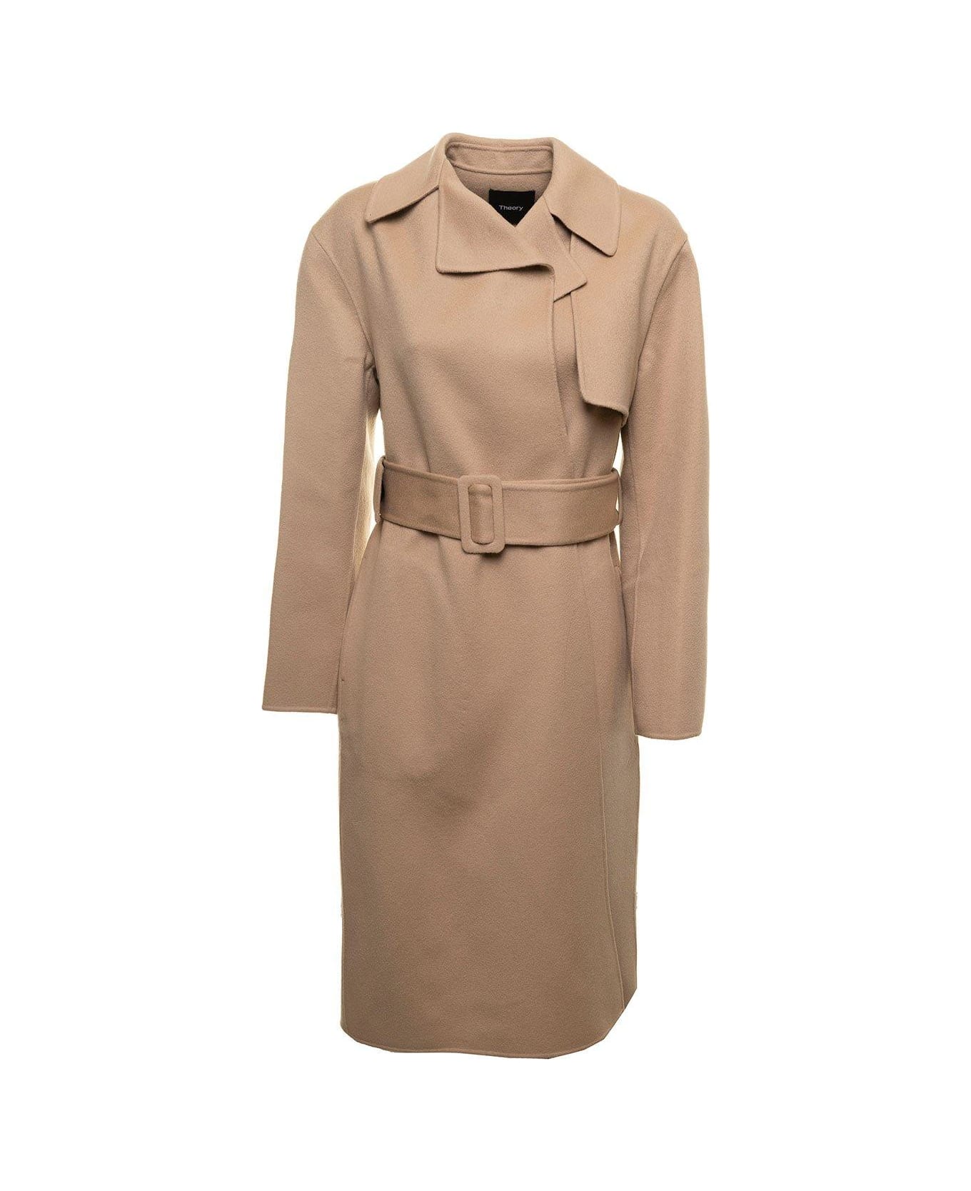 Theory Belted Straight Hem Coat - BROWN