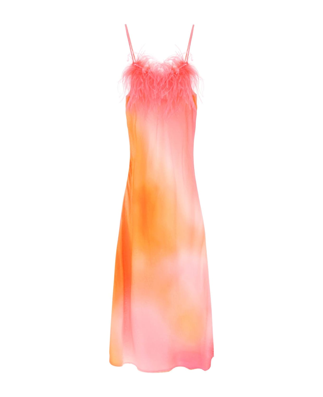 Art Dealer 'ella' Maxi Slip Dress In Jacquard Satin With Feathers - PINK ORANGE PRINT (Orange) ランジェリー＆パジャマ