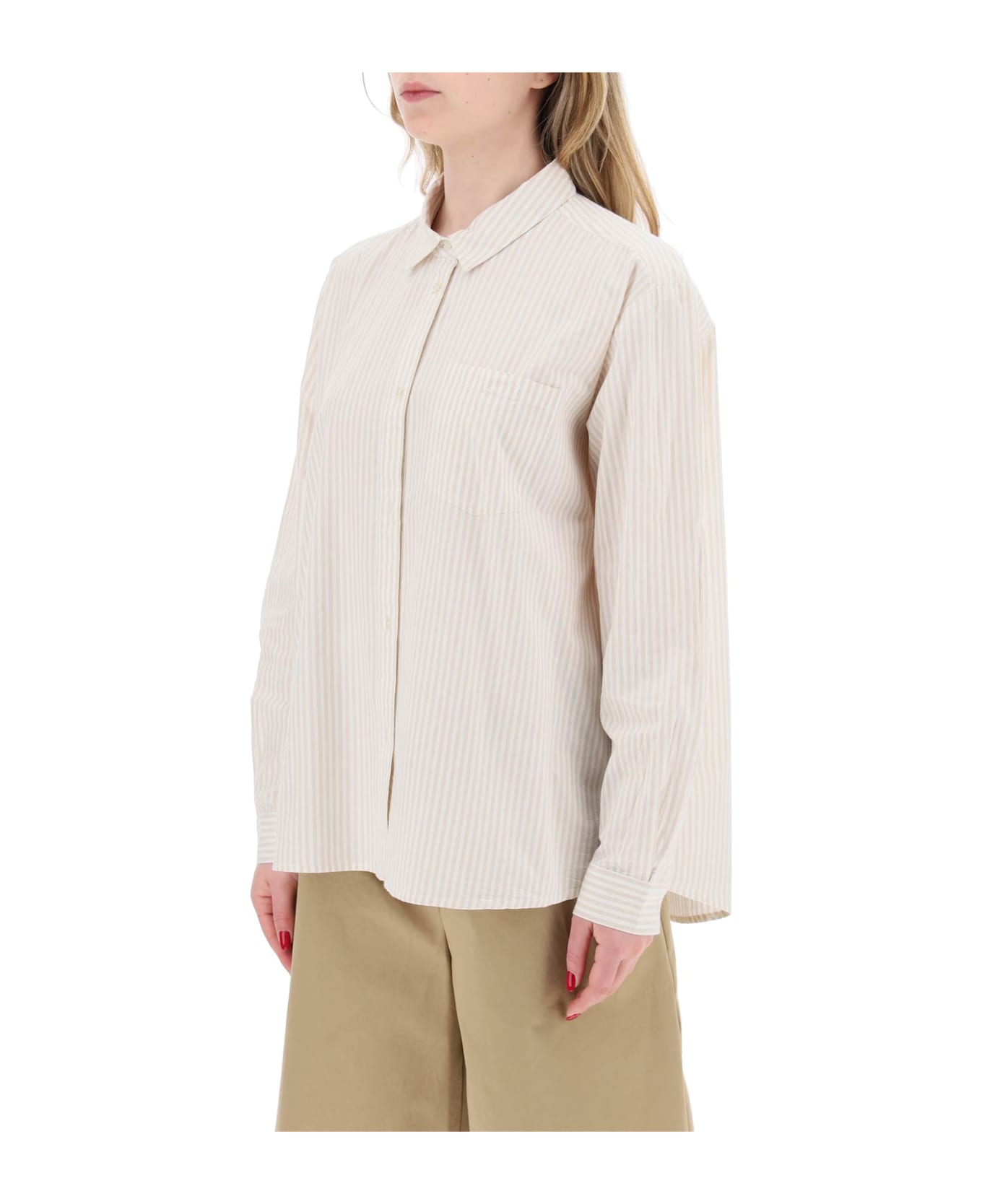 Skall Studio Striped Oversized Shirt - BEIGE WHITE STRIPE (Beige)