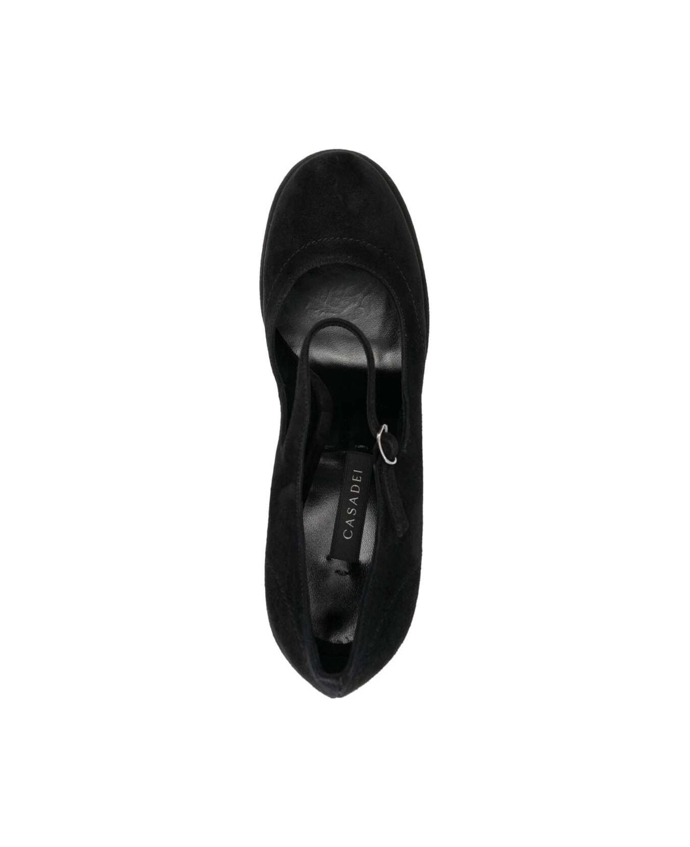 Casadei Mary Jane Rock Black Suede Heeled Sandals With Instep Strap And Platform - Black