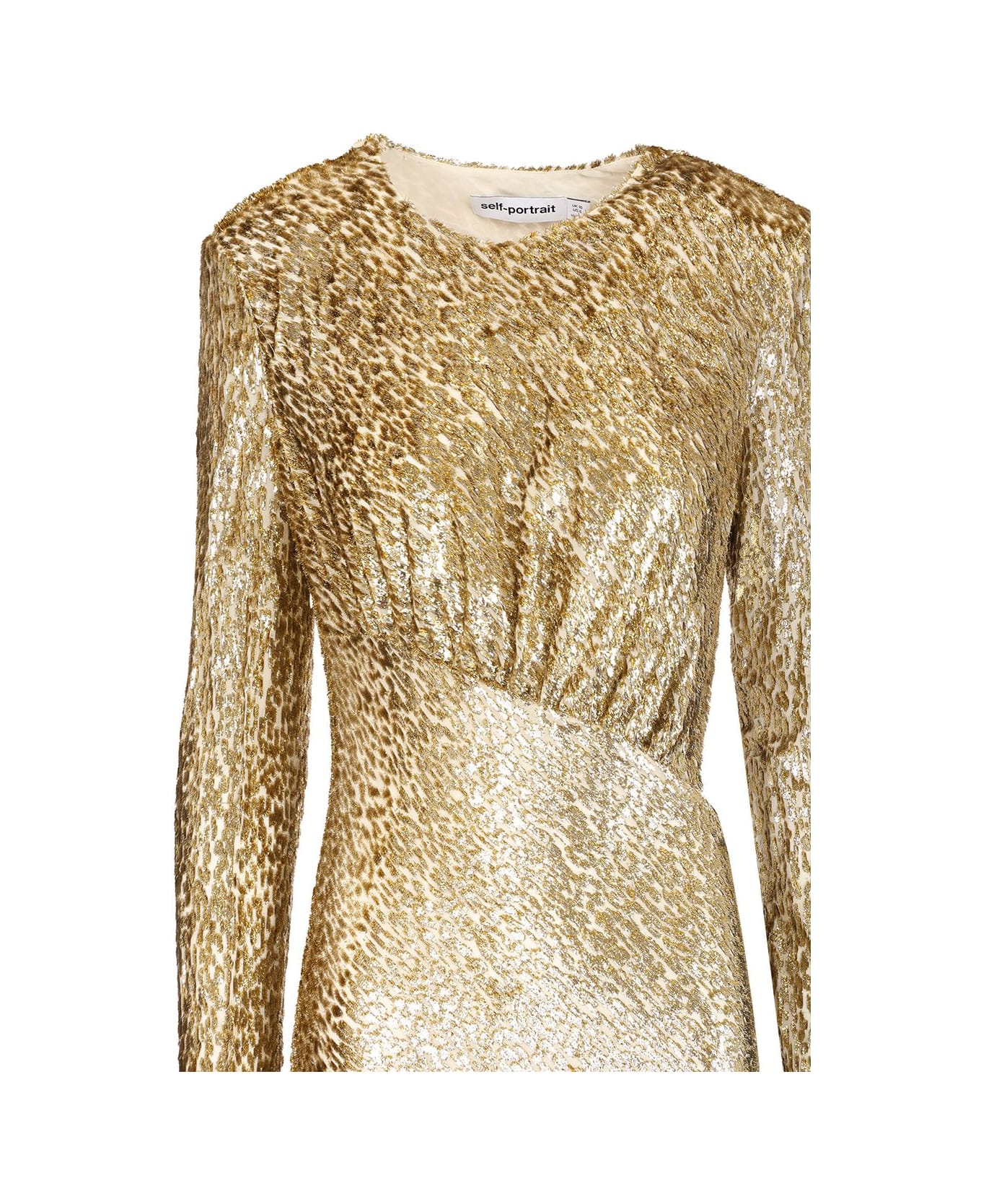 self-portrait Long Dress In Gold Thread - GOLD