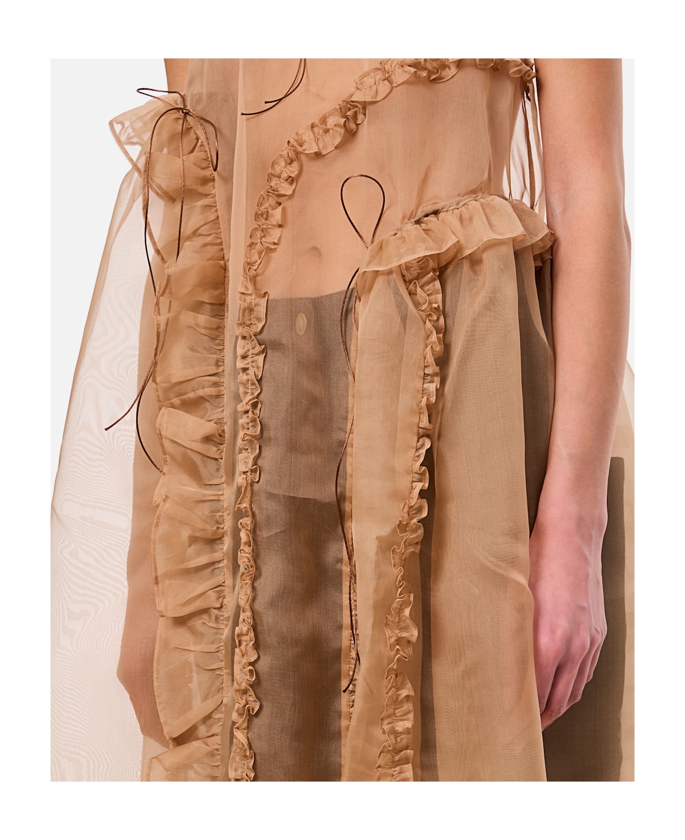 Cecilie Bahnsen Opal Ruffle Silk Satin Dress - Brown