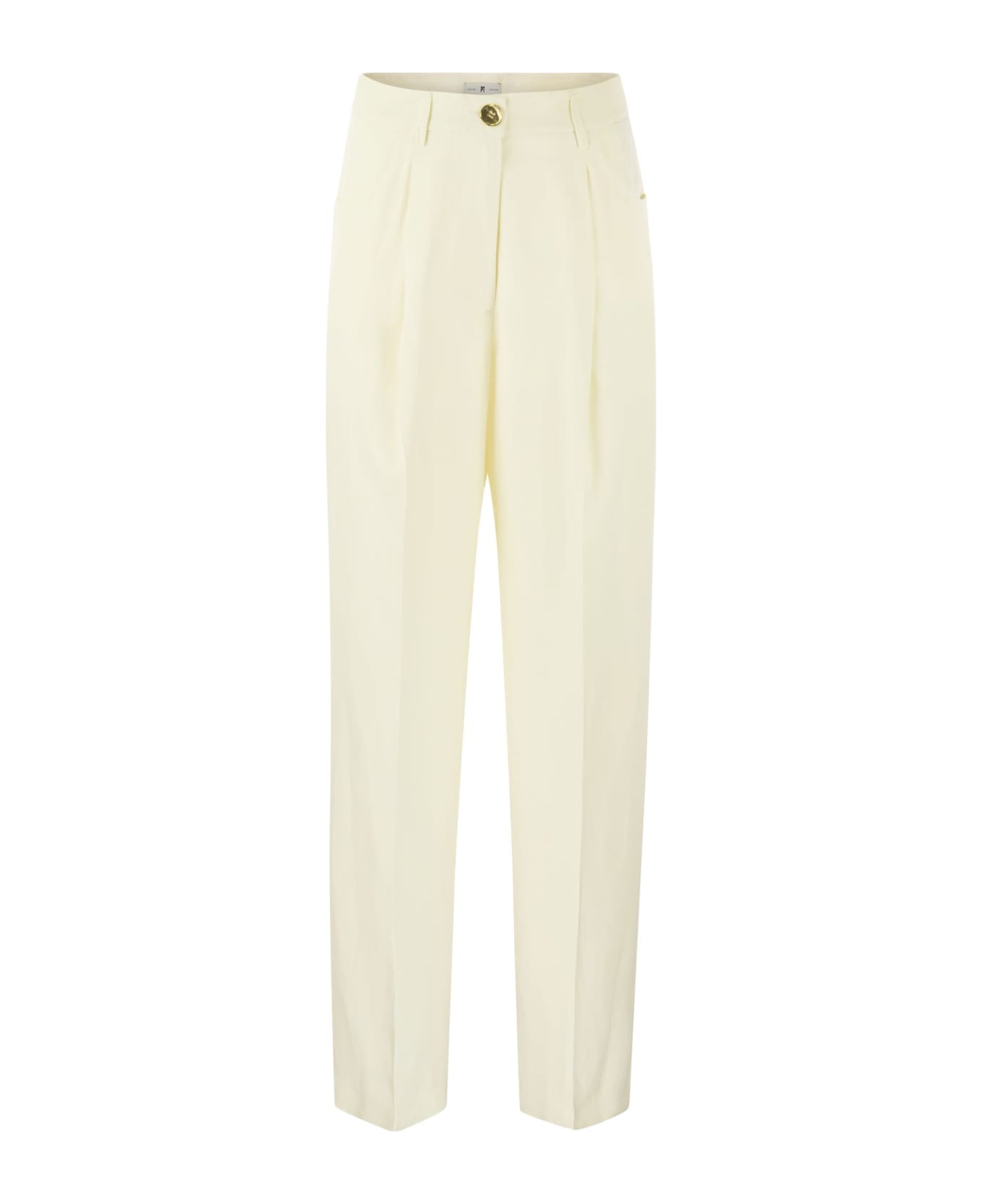 PT01 Gabrielle - Viscose And Linen Trousers - White