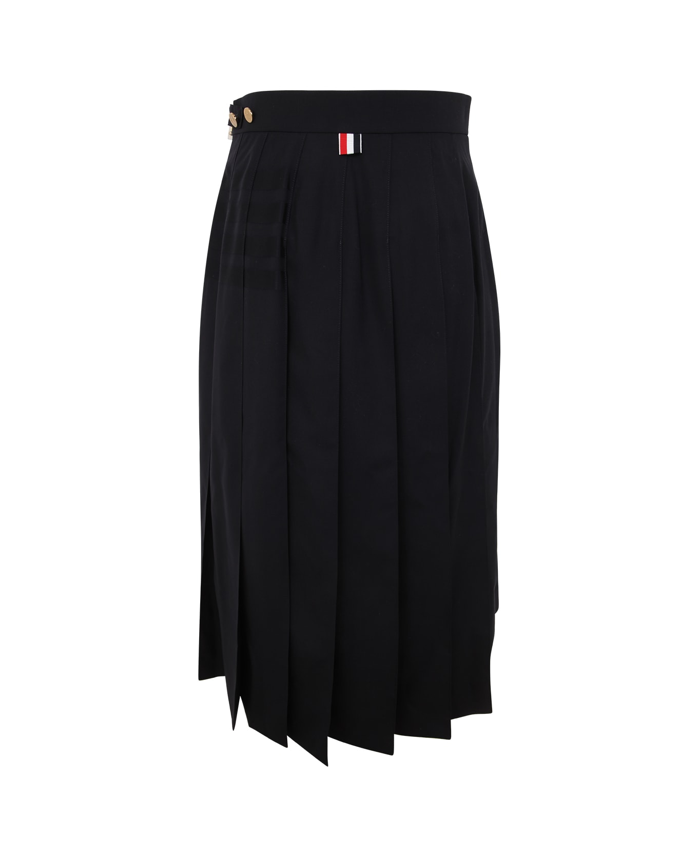 Thom Browne Below Knee Dropped Back Pleated Skirt In Engineered 4 Bar Plain Weave Suiting - Dark Blue