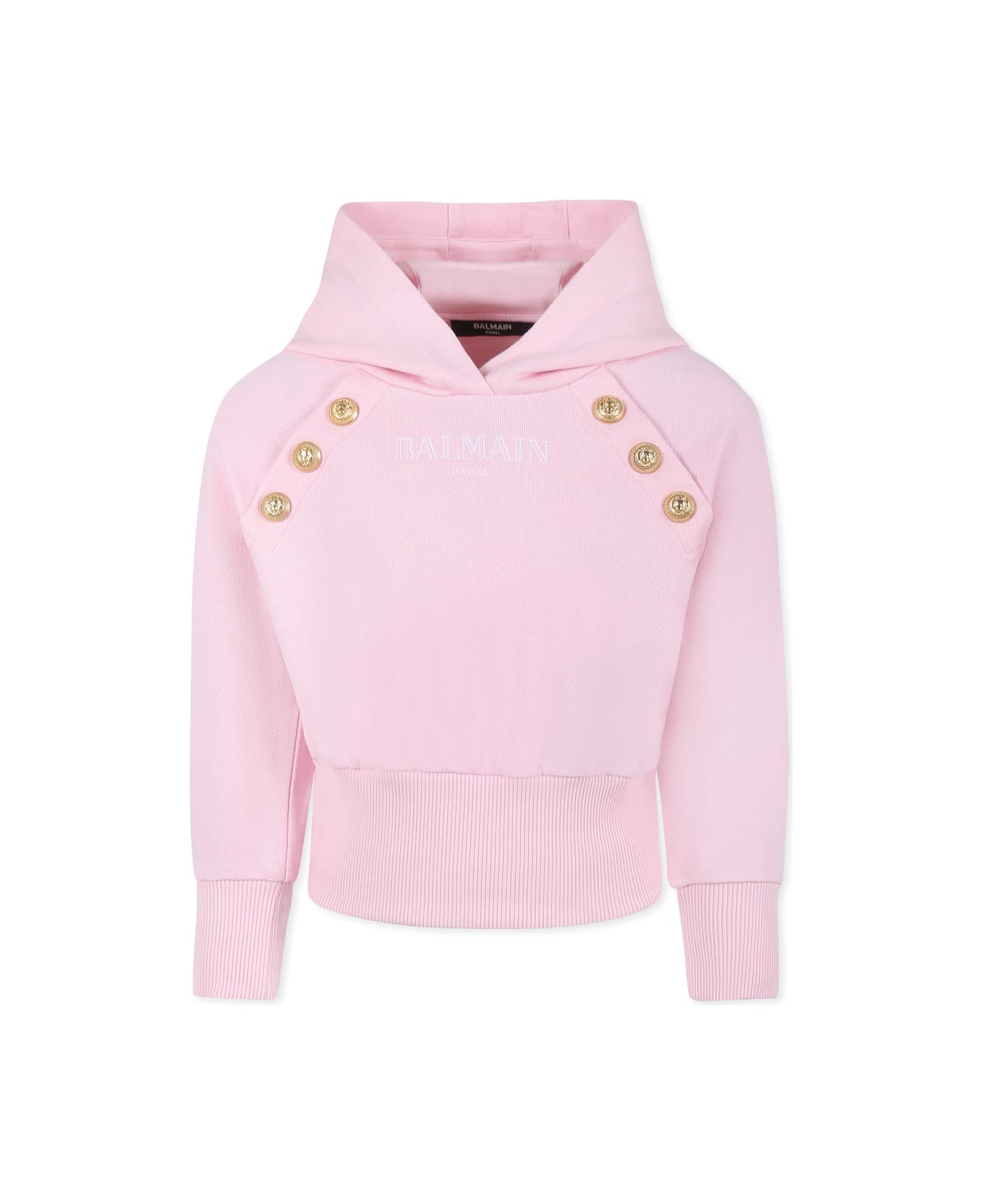 Balmain Pink Crop Sweatshirt For Girl With Logo - Pink