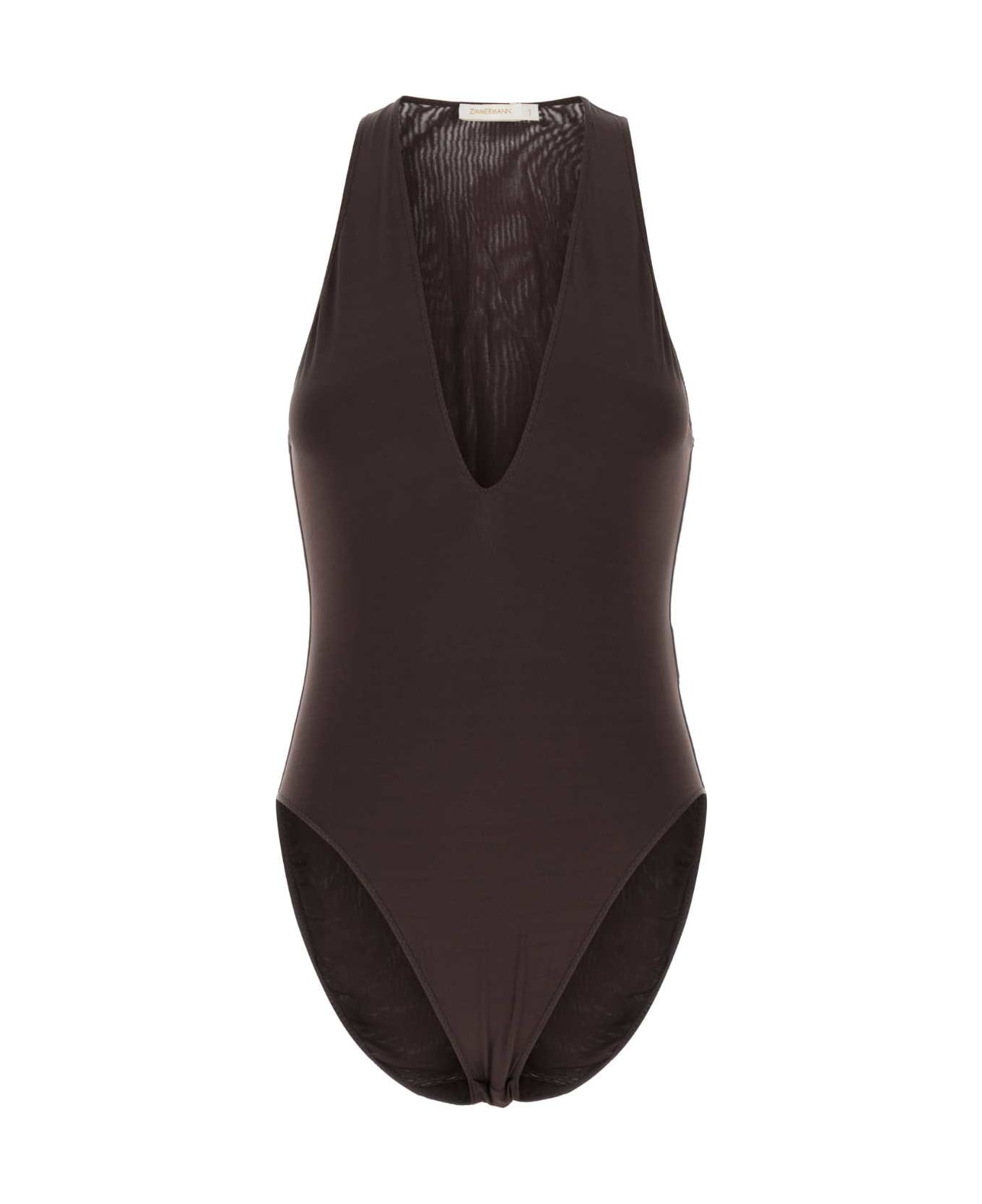 Zimmermann Brown Stretch Viscose Dawning Bodysuit - CHOCOLATE