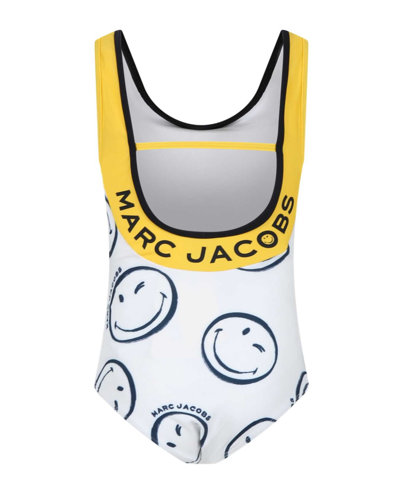 Marc Jacobs Ivory Swimsuit For Girl With All-over Smiley Face - Bianco