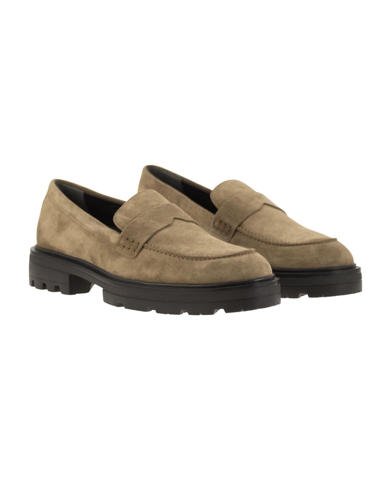 Hogan H673 Suede Moccasin With Carrarmato Bottom - Beige ローファー＆デッキシューズ