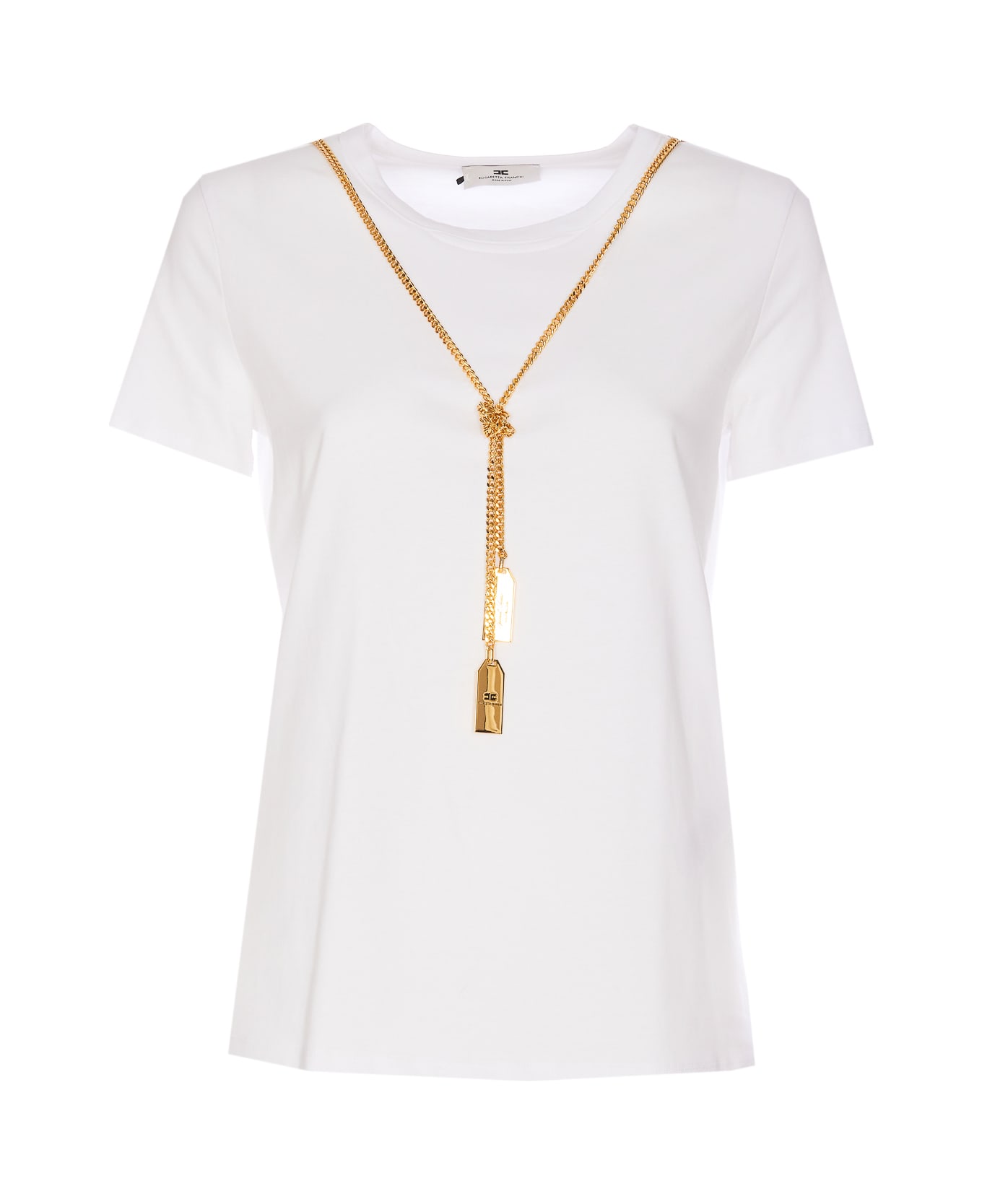 Elisabetta Franchi Jersey T-shirt With Necklace - GESSO