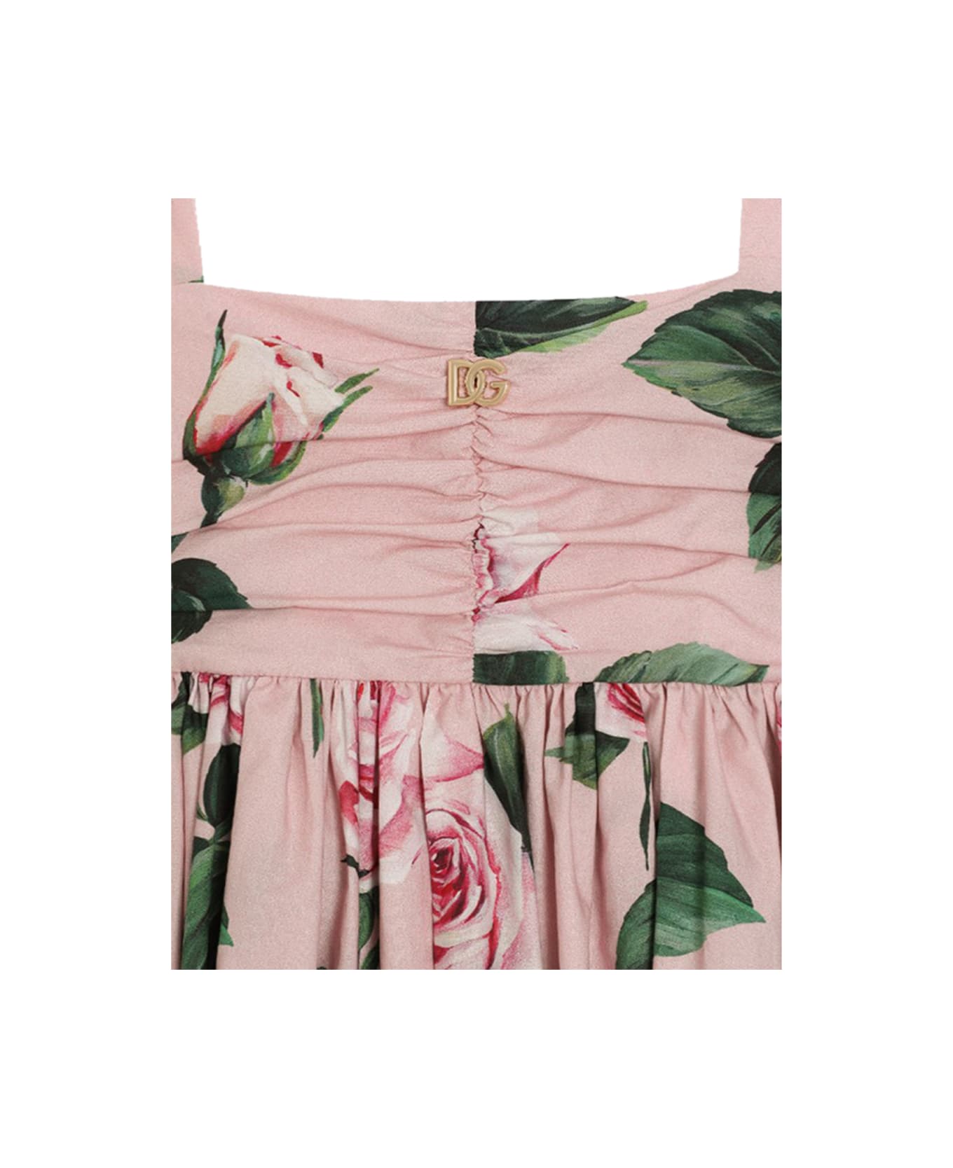 Dolce & Gabbana Poplin Dress With Rose Print - Rose