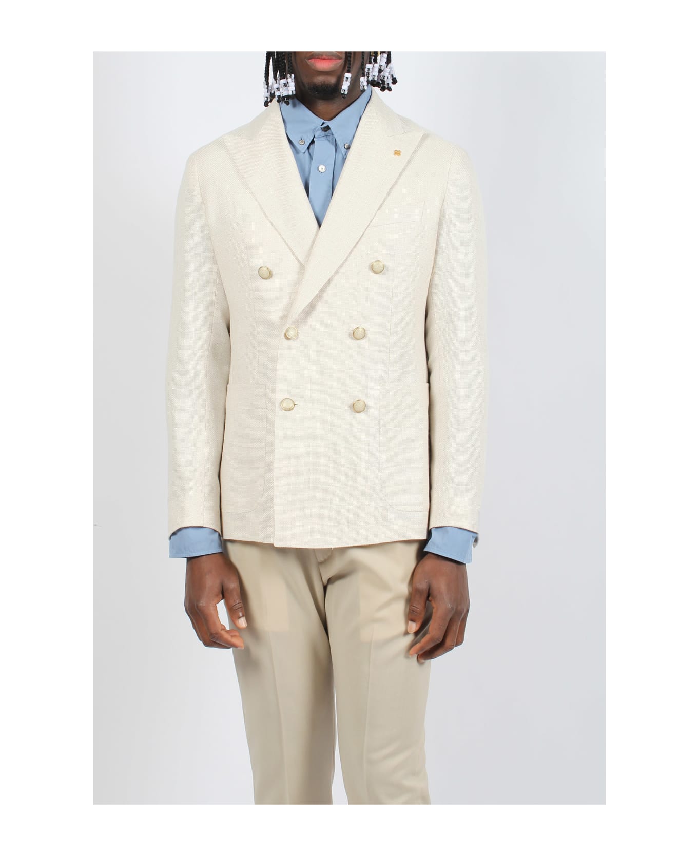 Tagliatore Wool Linen Canvas Double-breasted Blazer - White コート