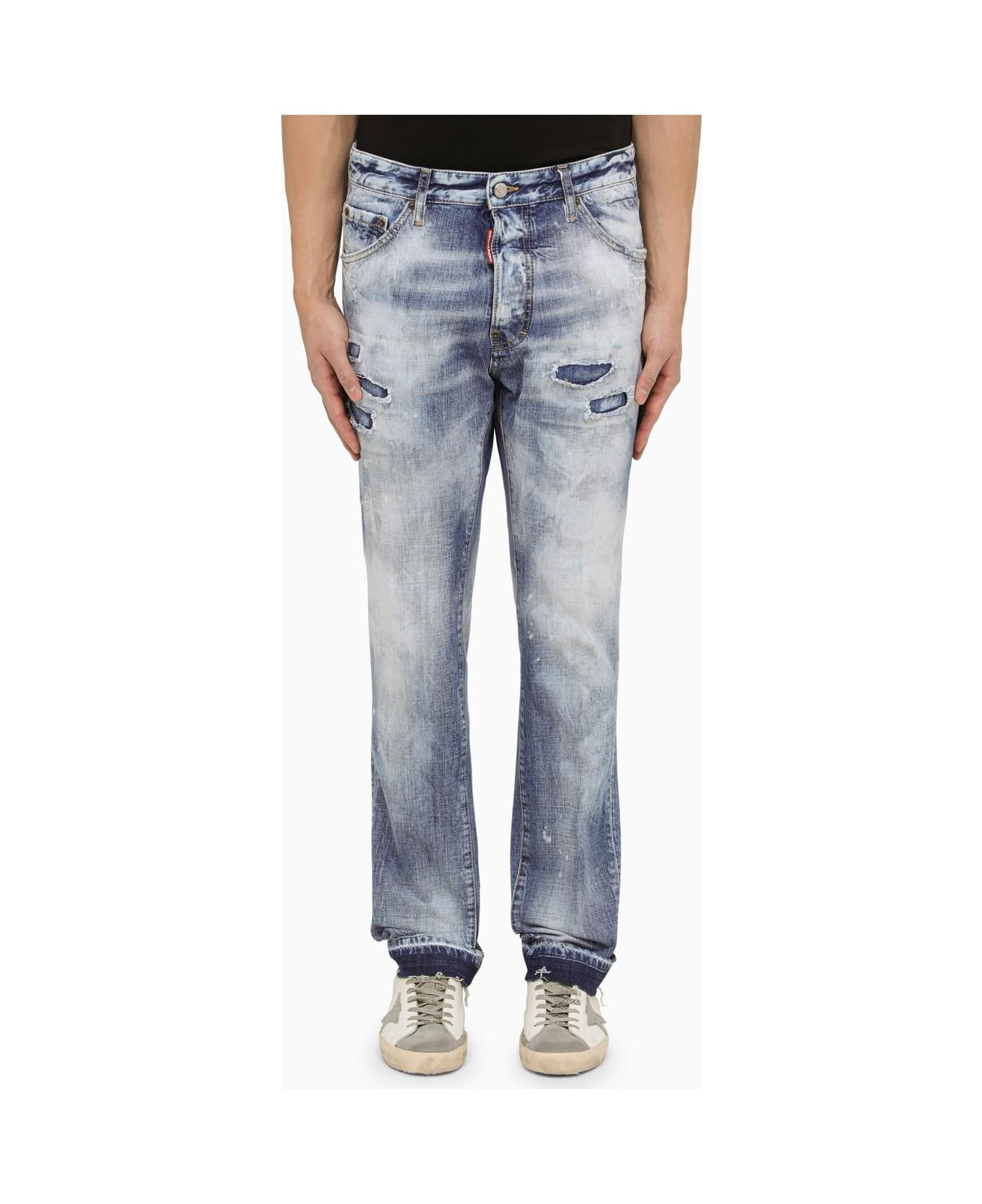 Dsquared2 Navy Blue Washed Jeans With Denim Wear - Blue