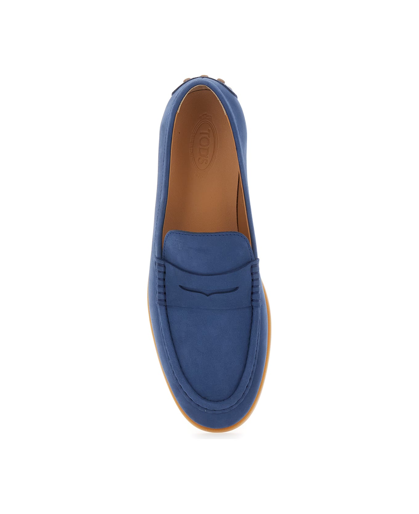 Tod's Blue Loafers With Rubber Sole And Rubber Detail On The Back In Suede Woman - Blu