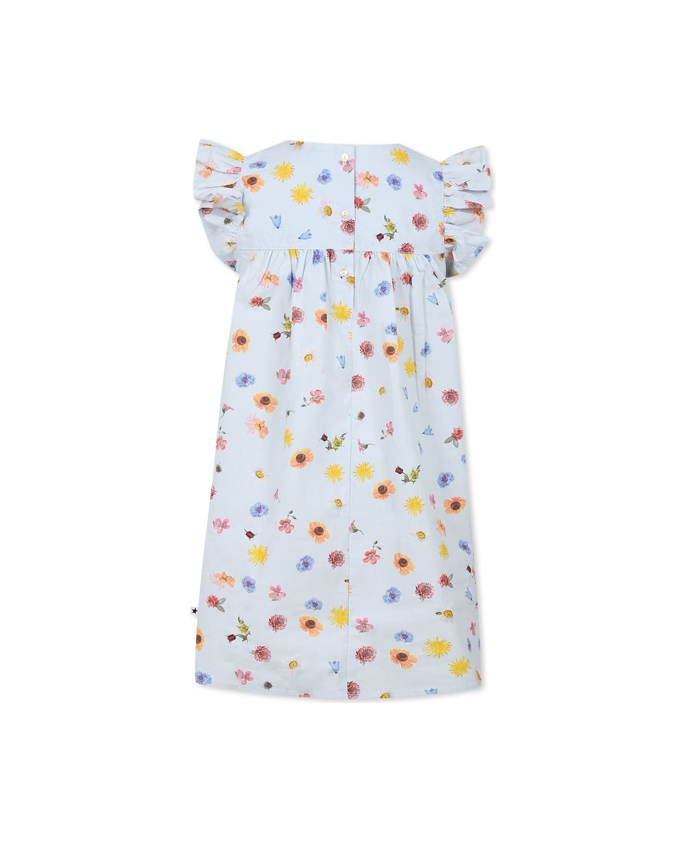 Molo Light Blue Dress For Girl With Flower Print - Light Blue