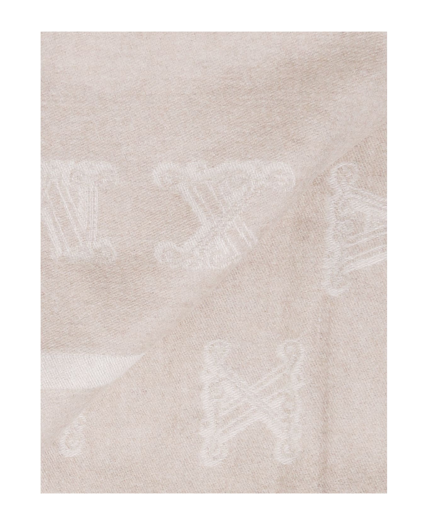 Max Mara Logo Patch Fringed Edge Scarf - SAND