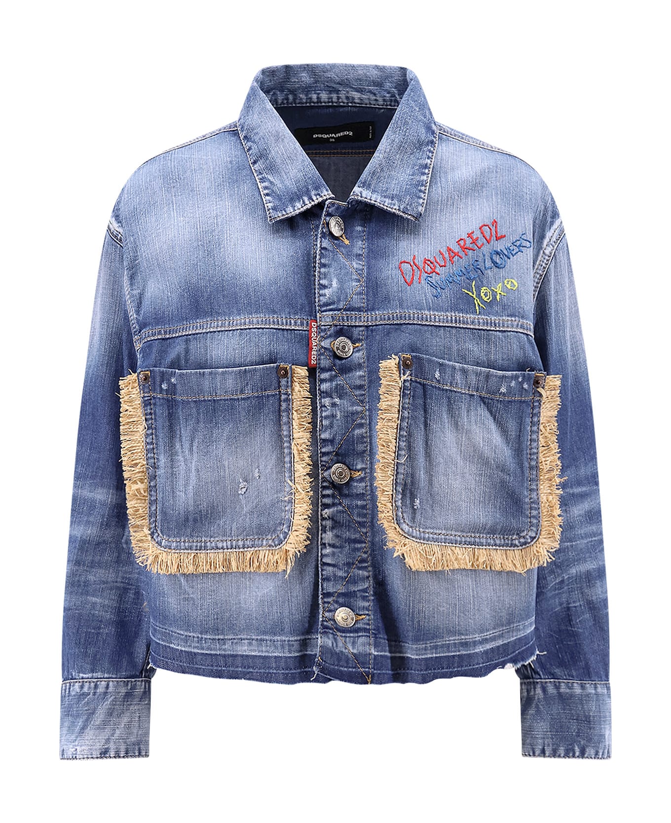 Dsquared2 Summer Lovers Denim Jacket With Rafia Profiles - Blue