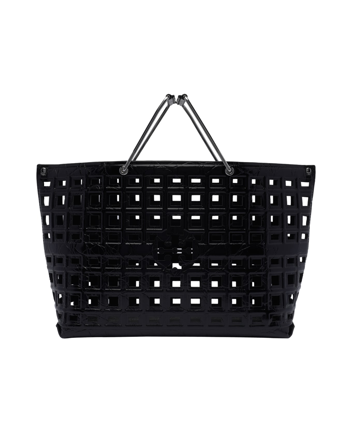 Tory Burch Croco Embossed Ella Market Handbag - Black