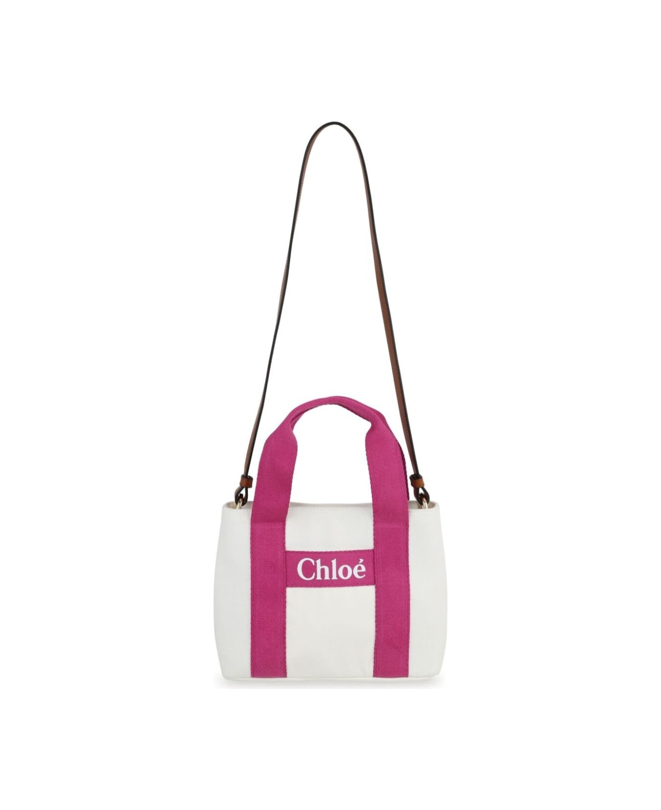 Chloé White And Pink Crossbody Bag With Logo Lettering Detail In Cotton Girl - White