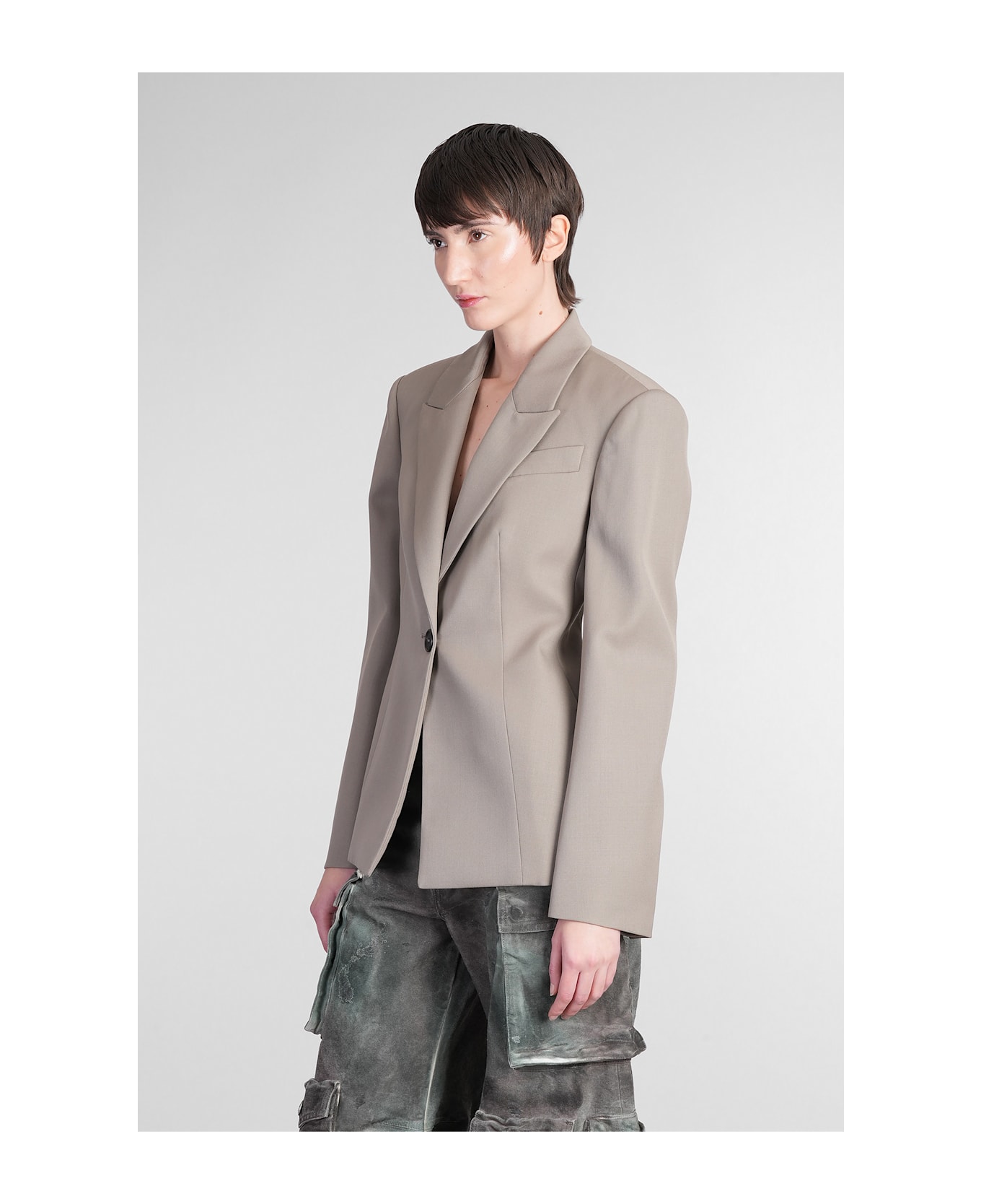 The Attico Blazer In Taupe Wool - taupe
