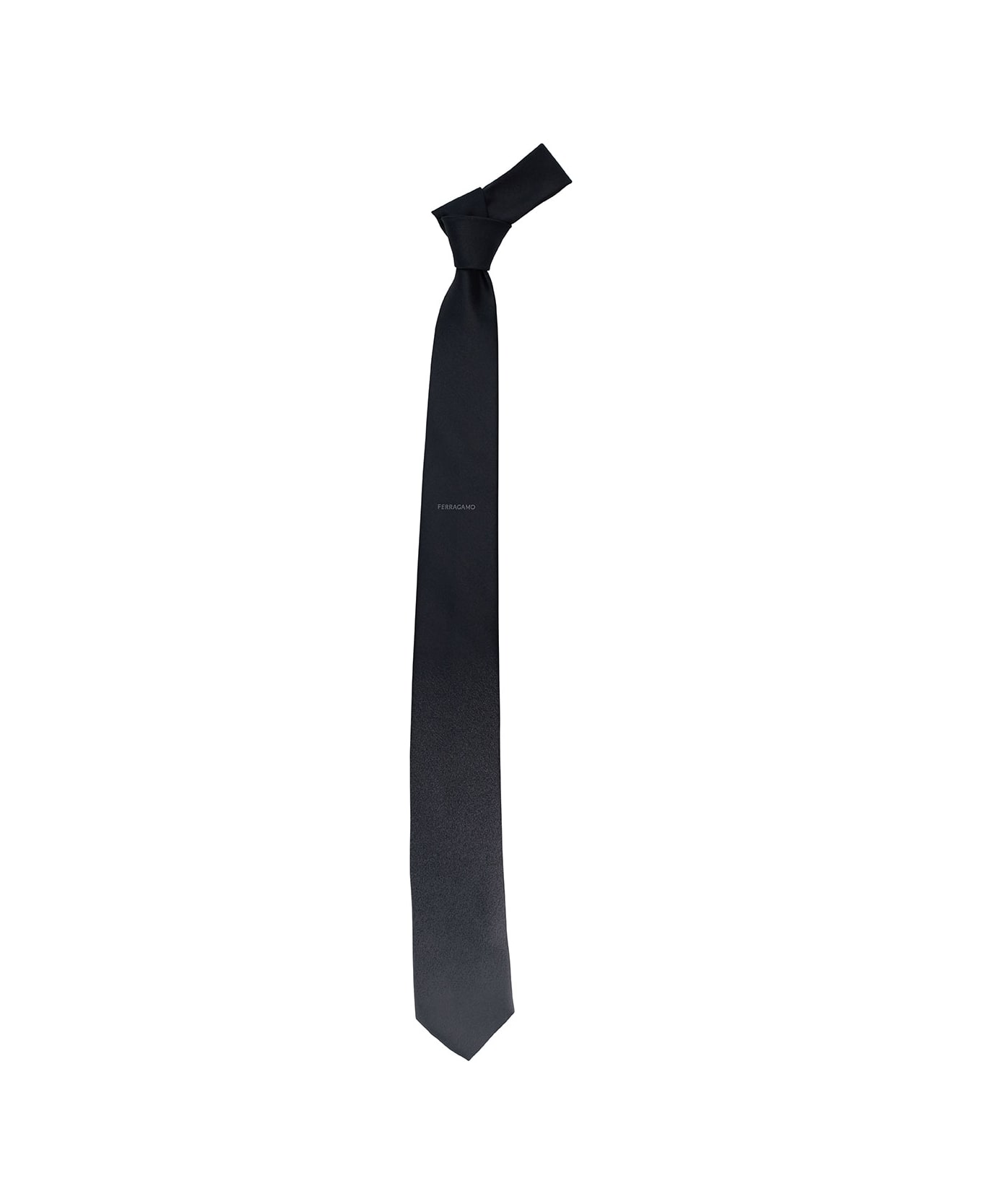 Ferragamo Grey Tie With Logo Embroidery In Silk Man - Grey