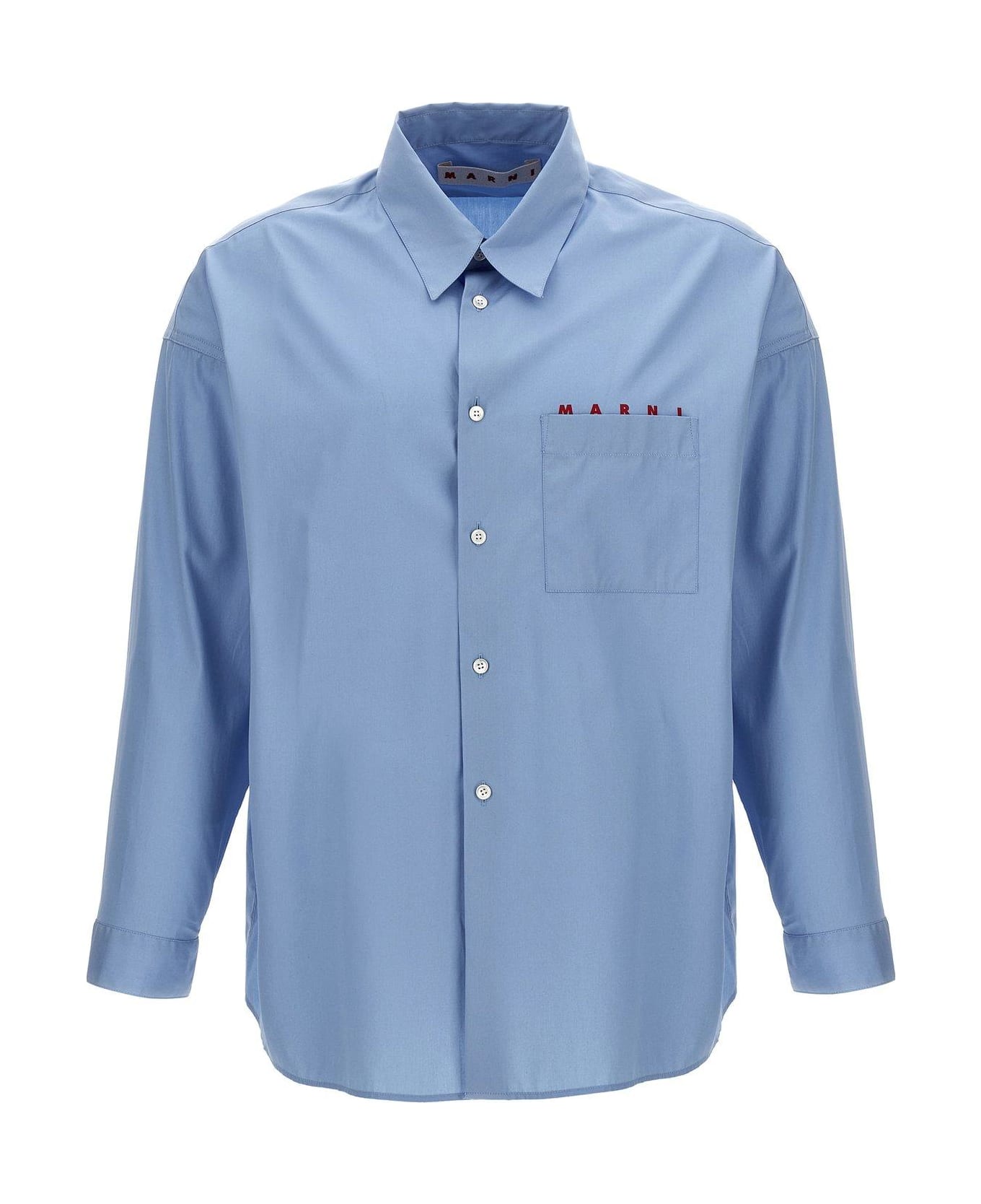 Marni Logo Printed Long-sleeved Shirt - Azzurro