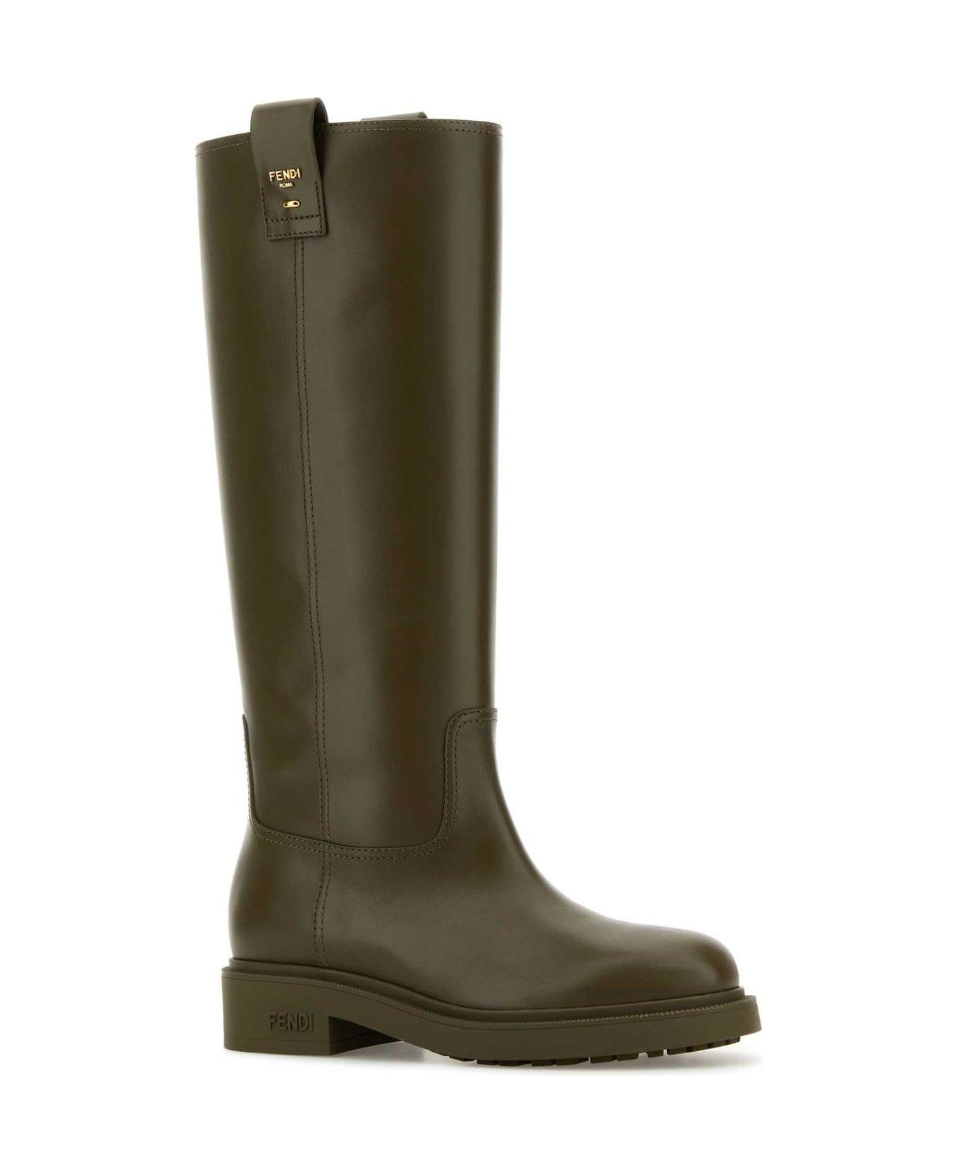 Fendi Army Green Leather Filo Boots - MILITARE