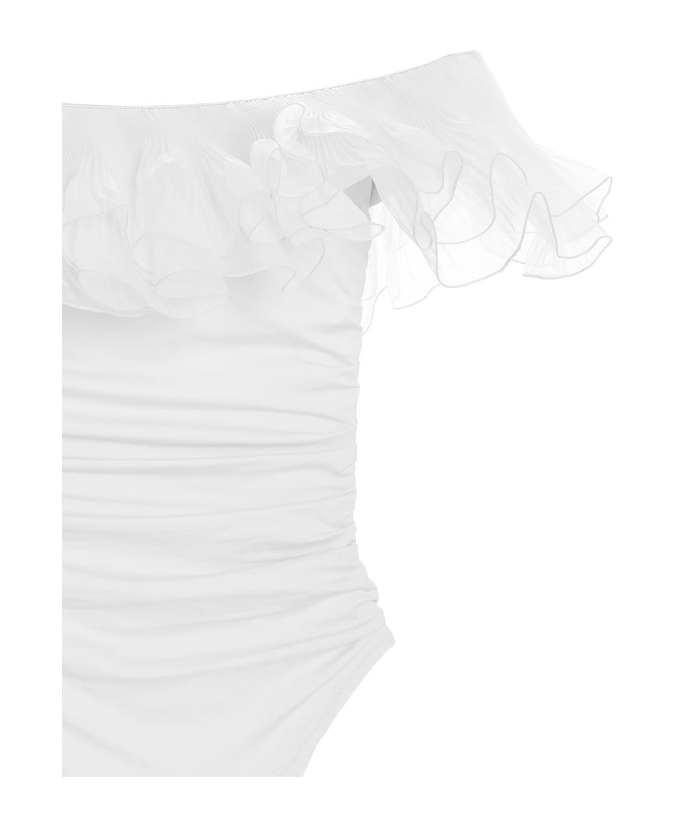 Giambattista Valli One-piece Off-the-shoulder Ruffles Swimsuit - White